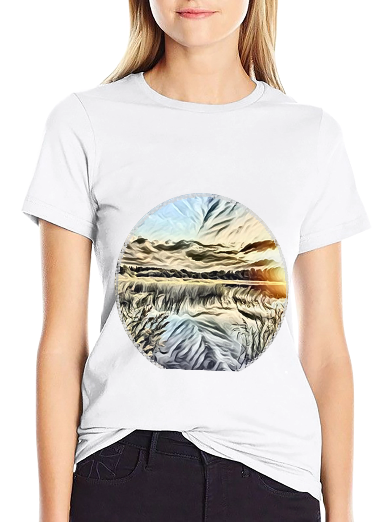 Sunset Lake Graphic Tee - Black Casual T-Shirt