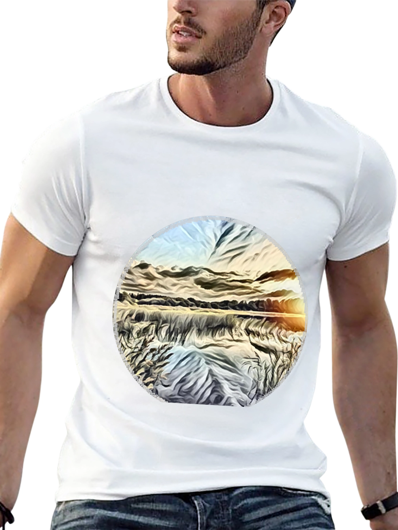 Sunset Lake Graphic Tee - Black Casual T-Shirt
