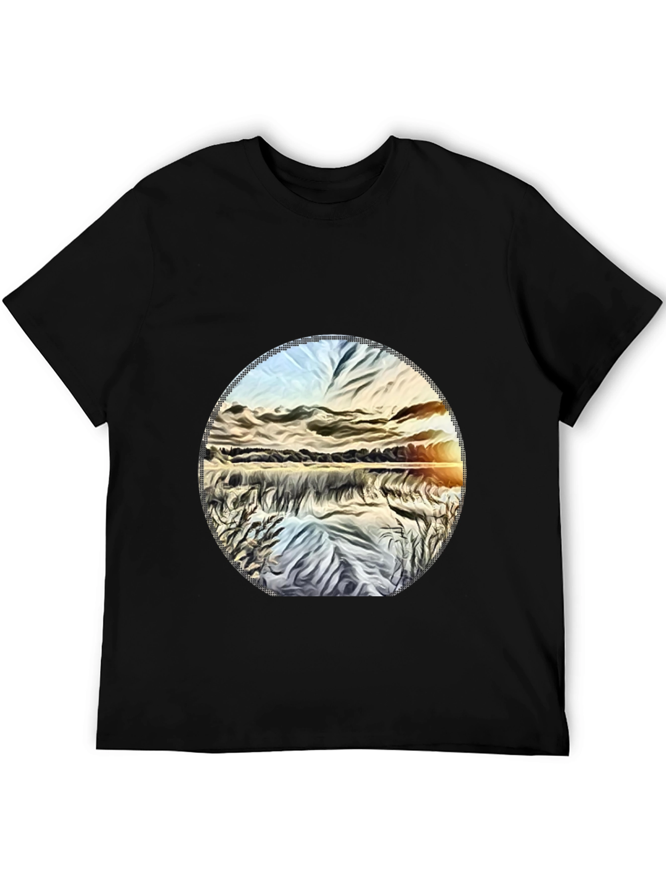 Sunset Lake Graphic Tee - Black Casual T-Shirt