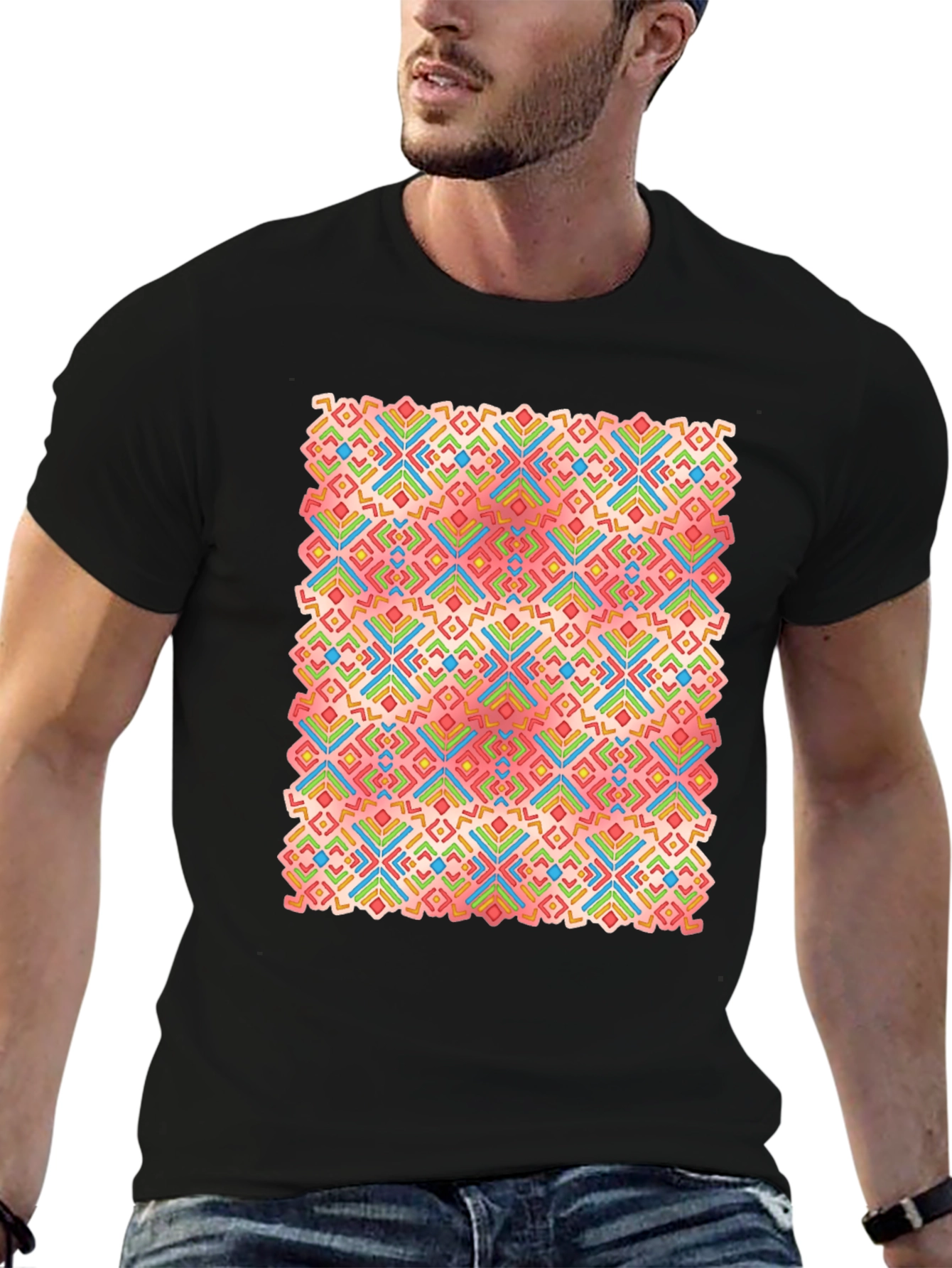 Geometric Pattern Black T-Shirt