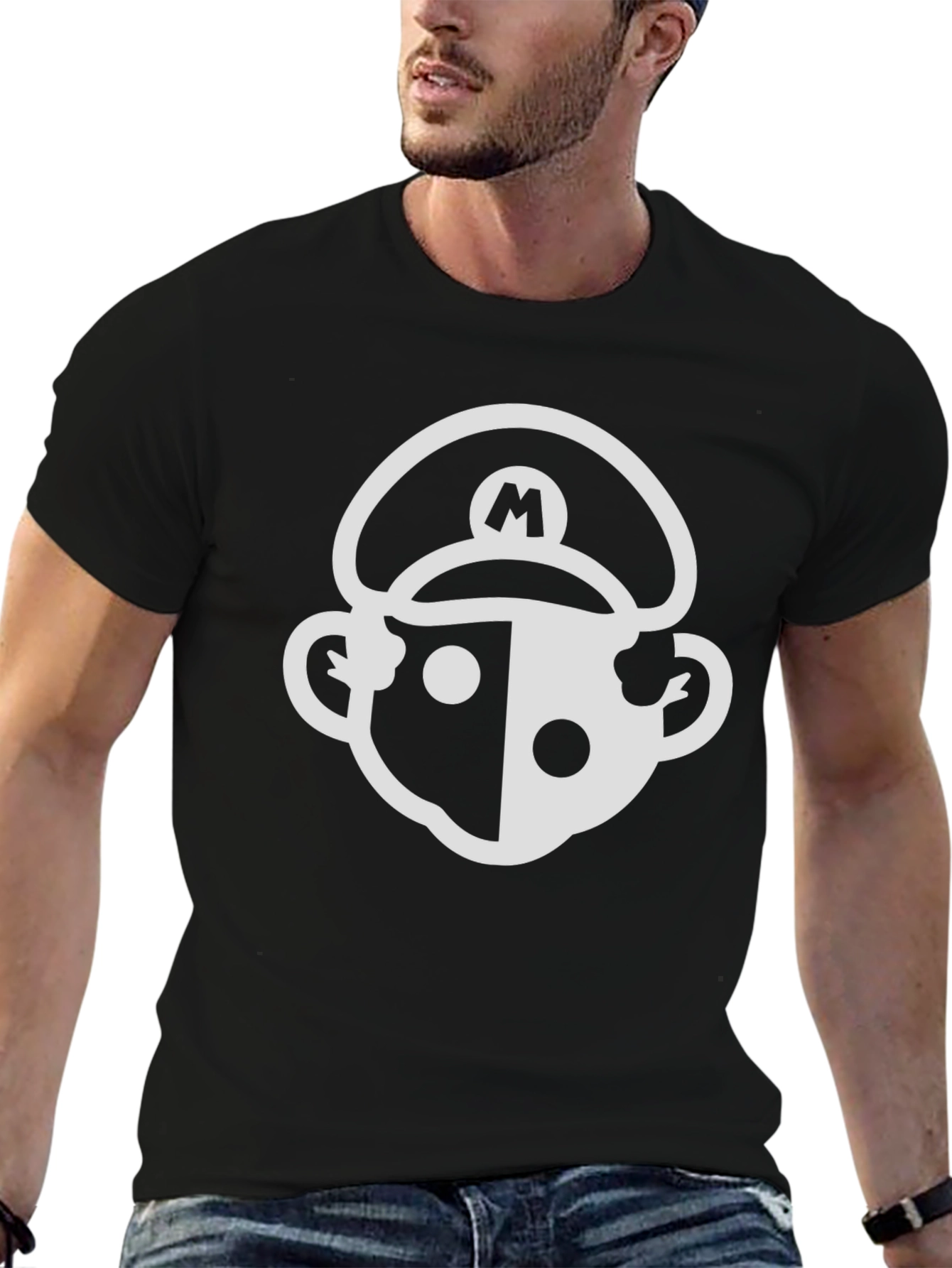 Mario Inspired Graphic Tee - Black Cotton Blend T-Shirt
