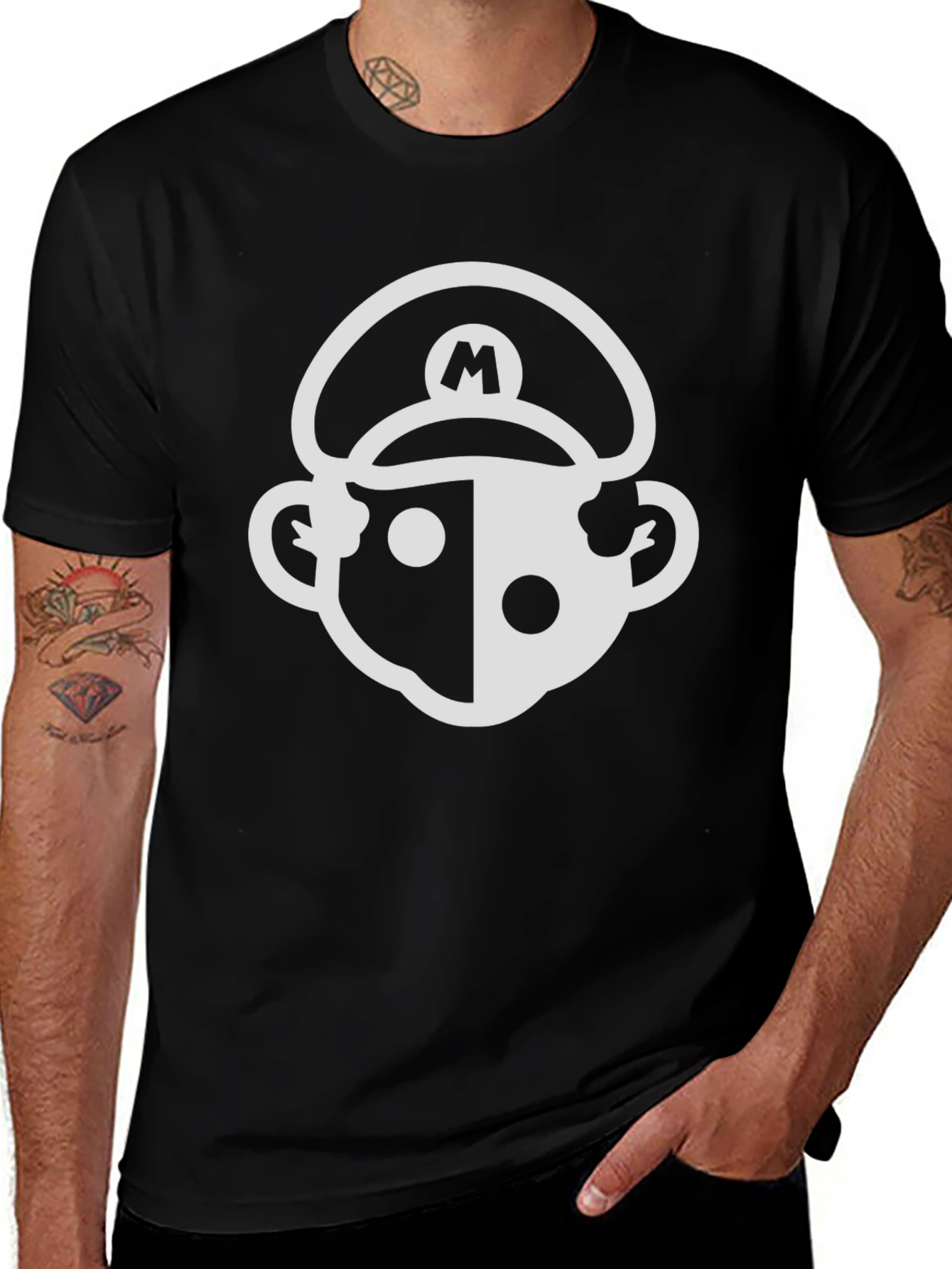 Mario Inspired Graphic Tee - Black Cotton Blend T-Shirt