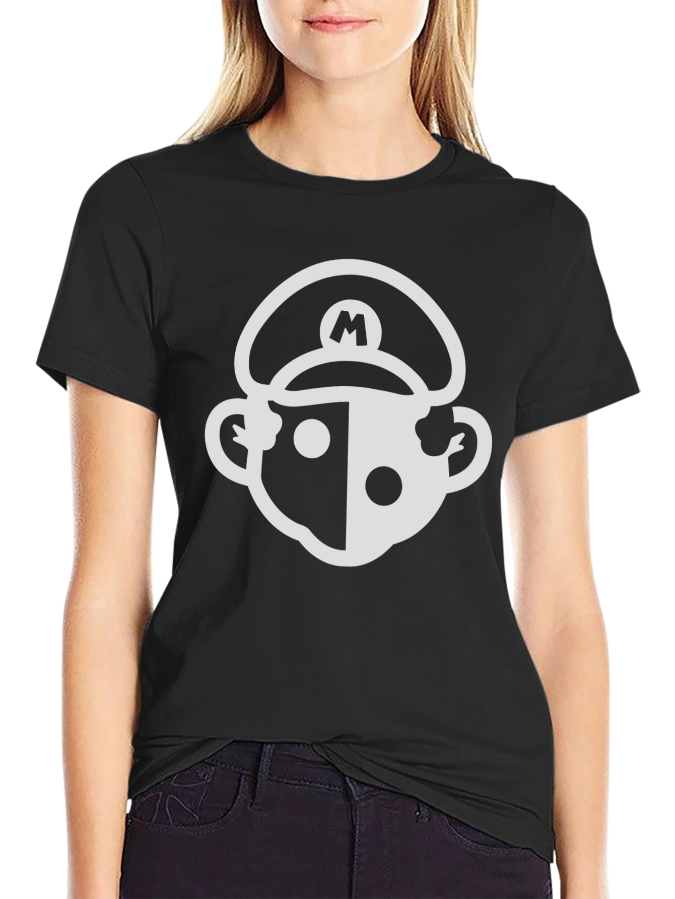 Mario Inspired Graphic Tee - Black Cotton Blend T-Shirt