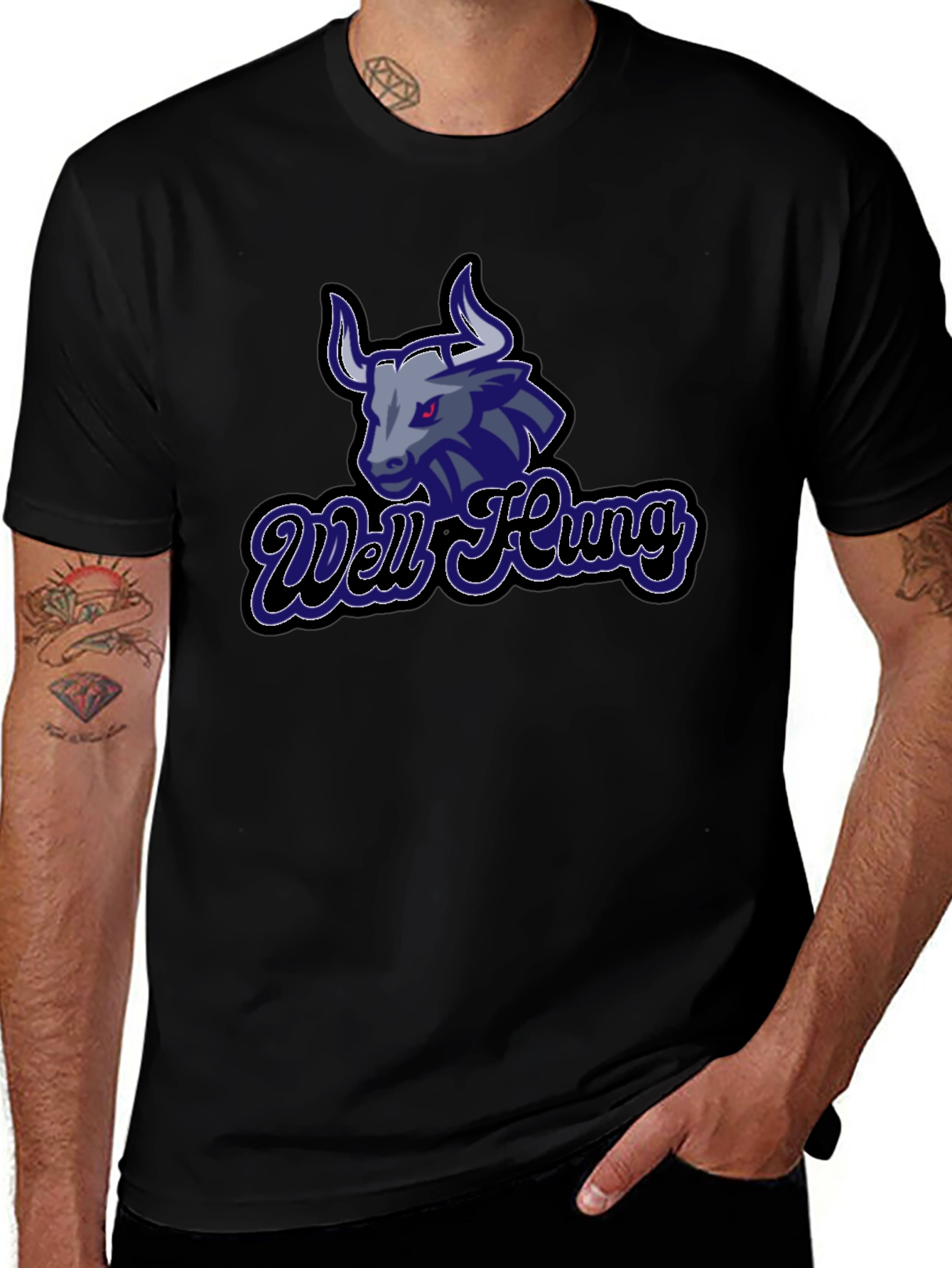 Well Hung Bull Graphic Tee - Black Cotton T-Shirt