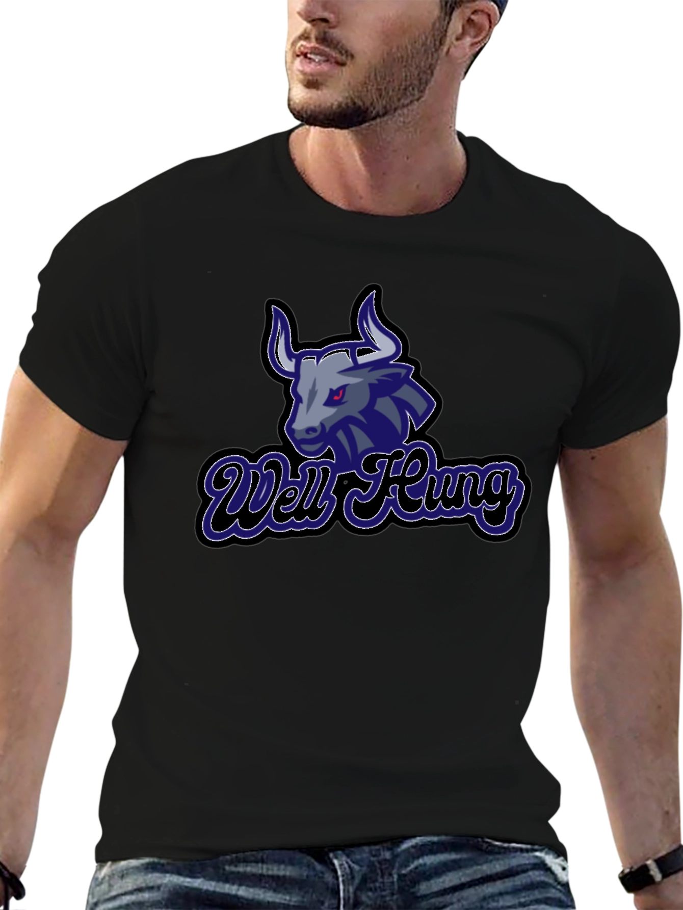 Well Hung Bull Graphic Tee - Black Cotton T-Shirt