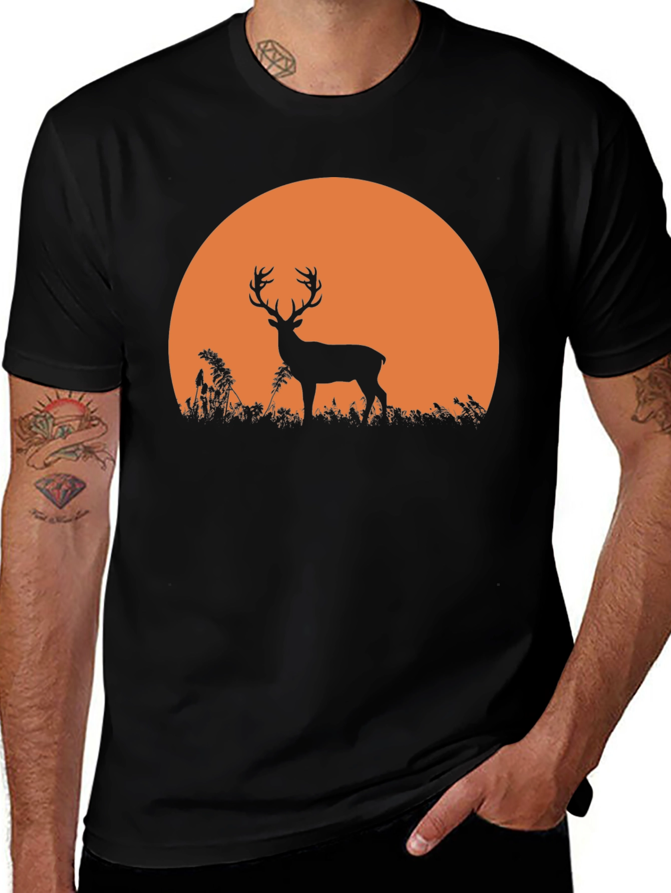 Deer Sunset Graphic Tee - Nature Inspired Black T-Shirt