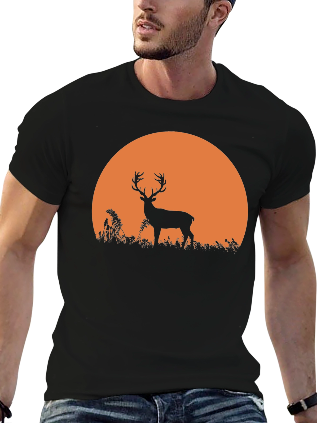 Deer Sunset Graphic Tee - Nature Inspired Black T-Shirt