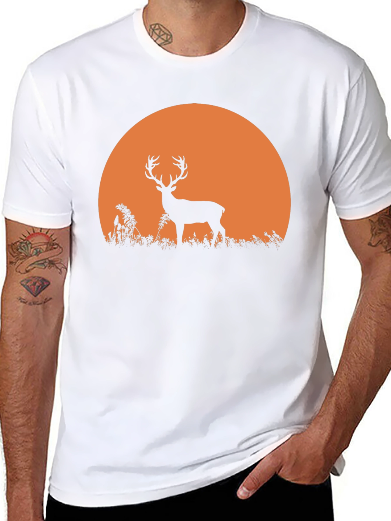 Deer Sunset Graphic Tee - Nature Inspired Black T-Shirt