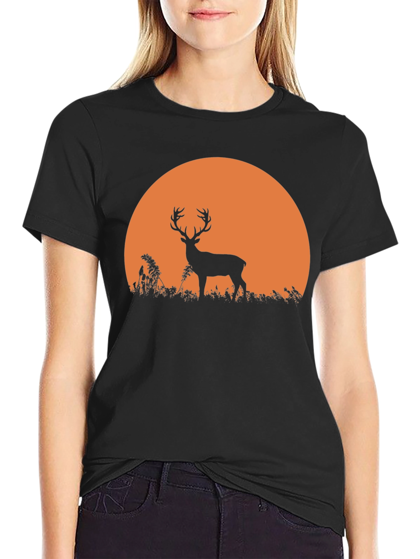Deer Sunset Graphic Tee - Nature Inspired Black T-Shirt