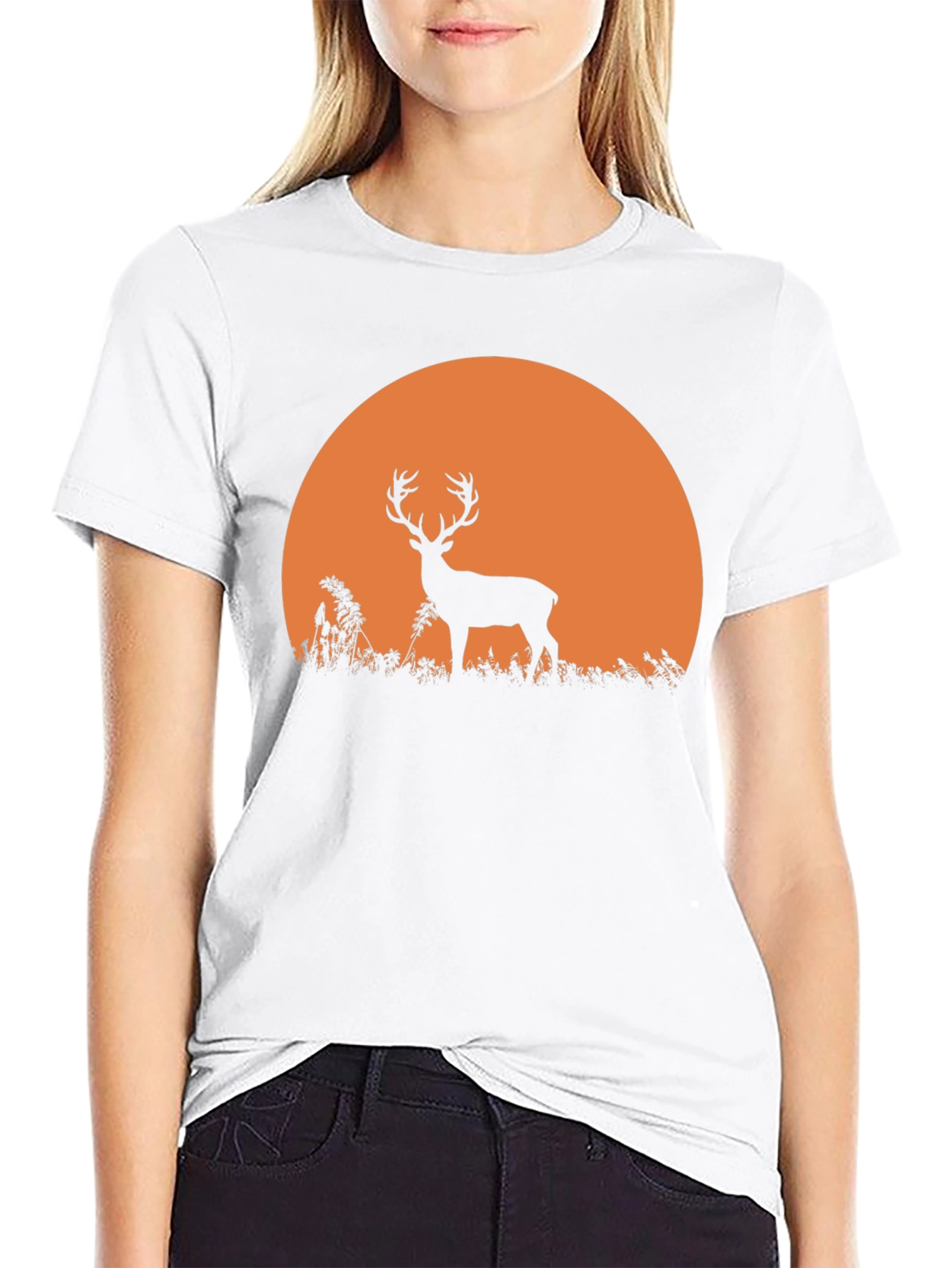 Deer Sunset Graphic Tee - Nature Inspired Black T-Shirt