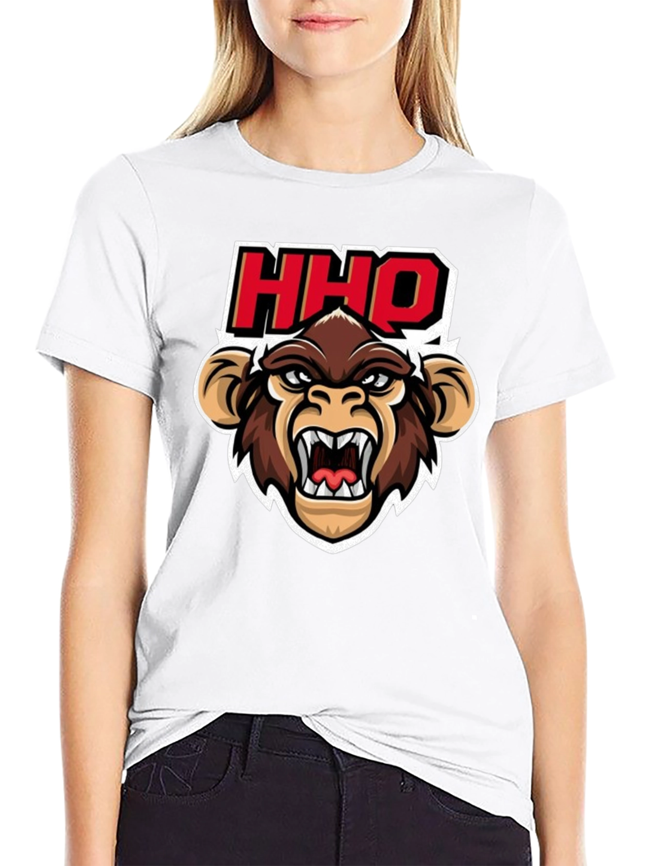 HHOQ Angry Monkey Graphic T-Shirt - Mens Black Tee