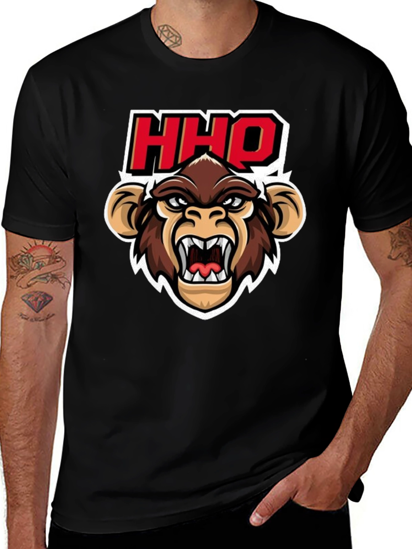 HHOQ Angry Monkey Graphic T-Shirt - Mens Black Tee