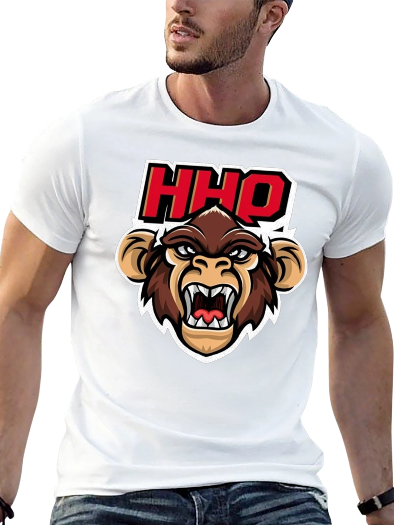 HHOQ Angry Monkey Graphic T-Shirt - Mens Black Tee