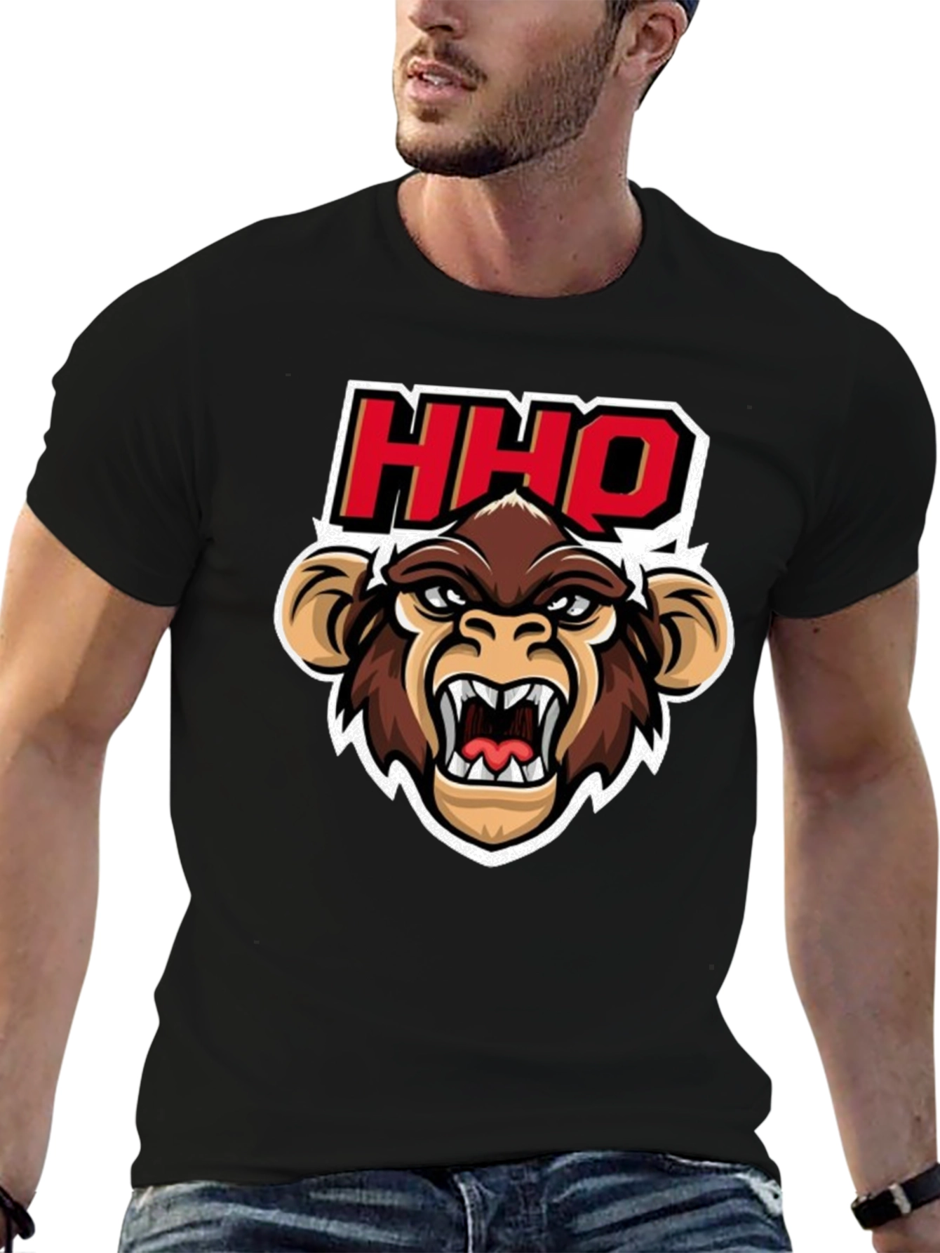 HHOQ Angry Monkey Graphic T-Shirt - Mens Black Tee