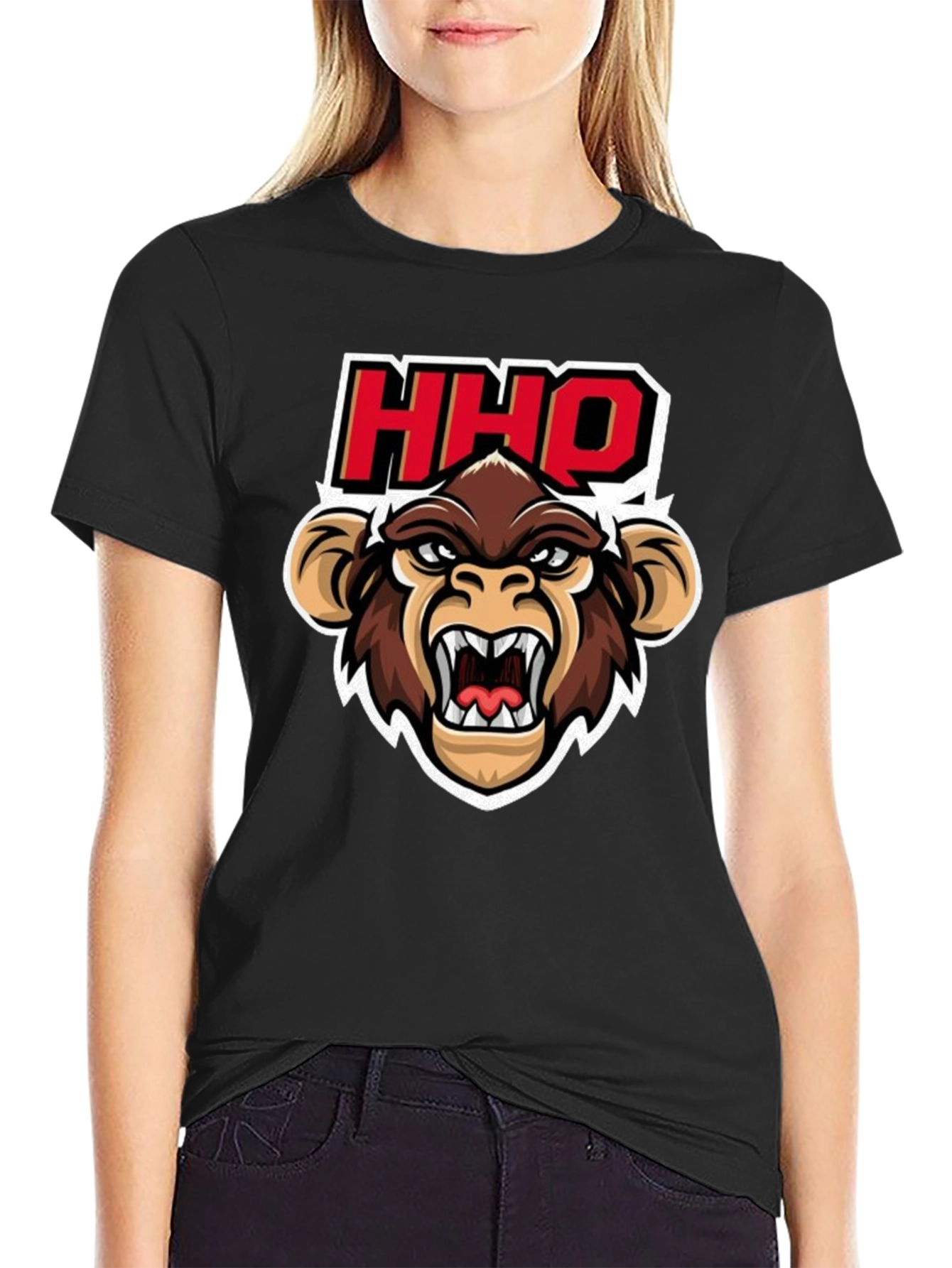 HHOQ Angry Monkey Graphic T-Shirt - Mens Black Tee