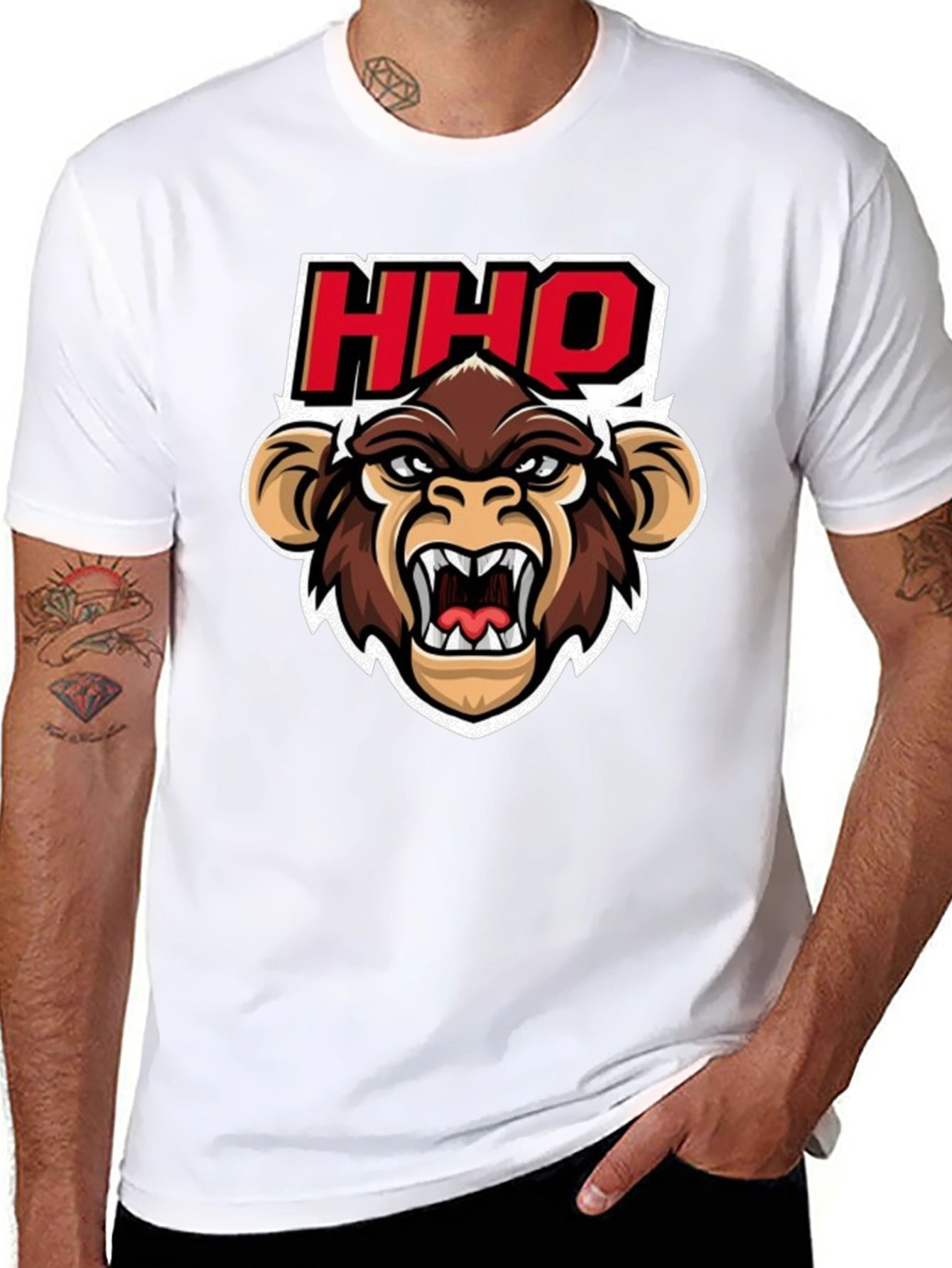 HHOQ Angry Monkey Graphic T-Shirt - Mens Black Tee