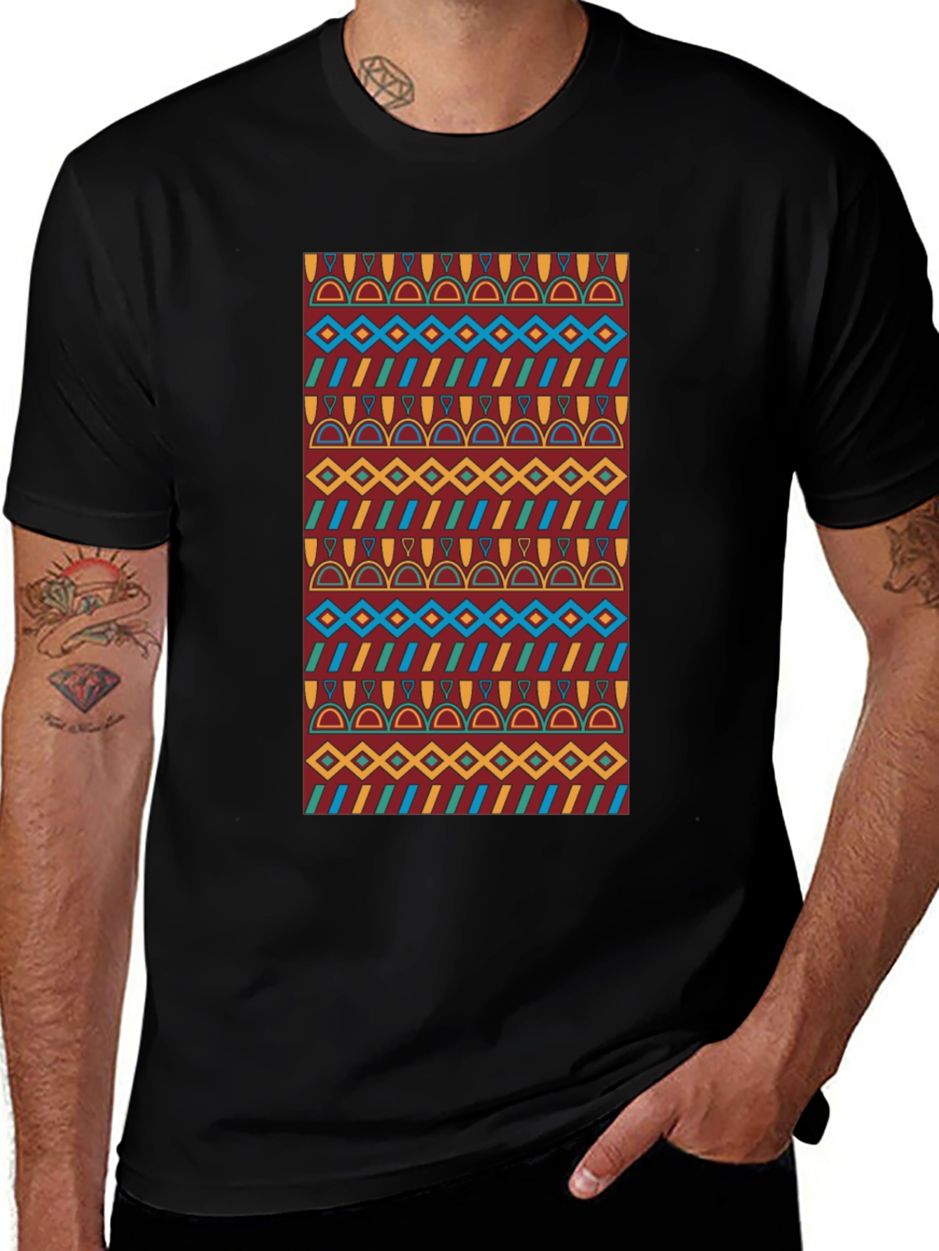 Patterned Graphic Print Tee - Casual Style