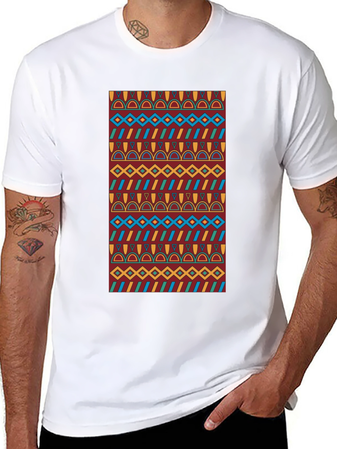 Patterned Graphic Print Tee - Casual Style