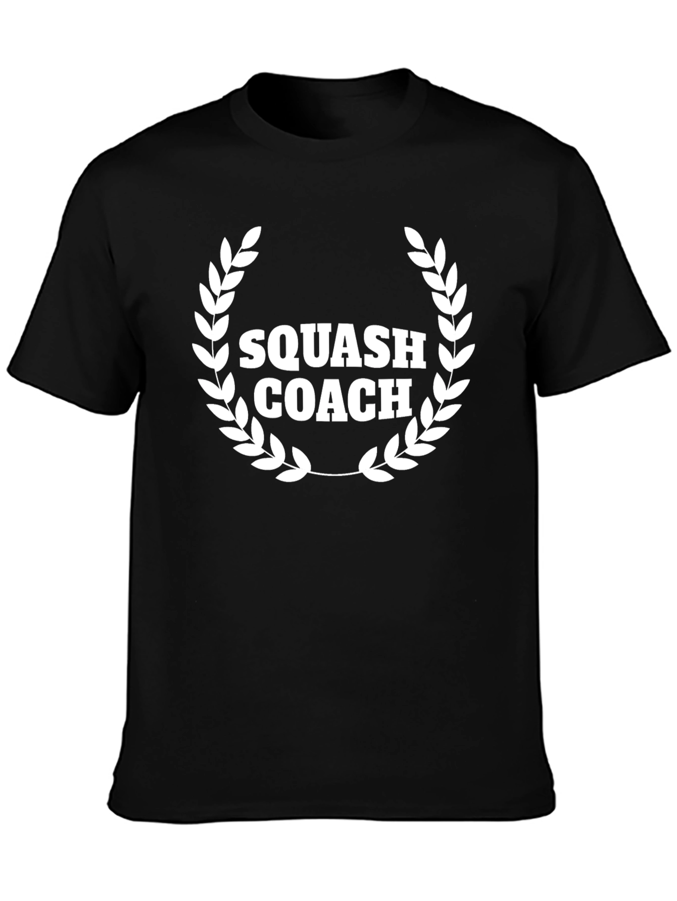 Squash Coach Black T-Shirt with Laurel Wreath Design