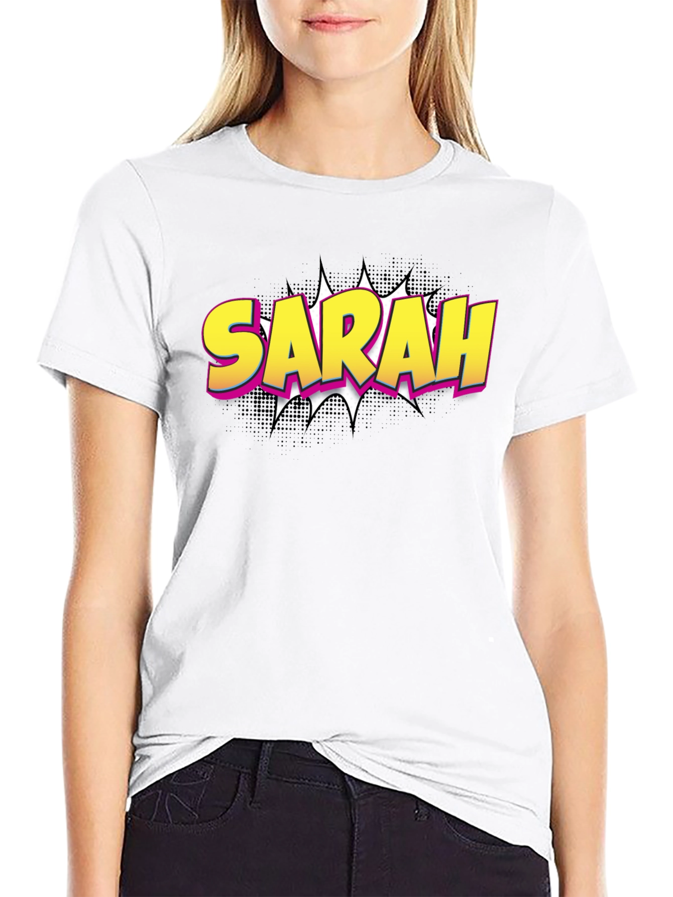Sarah Comic Style Black T-Shirt