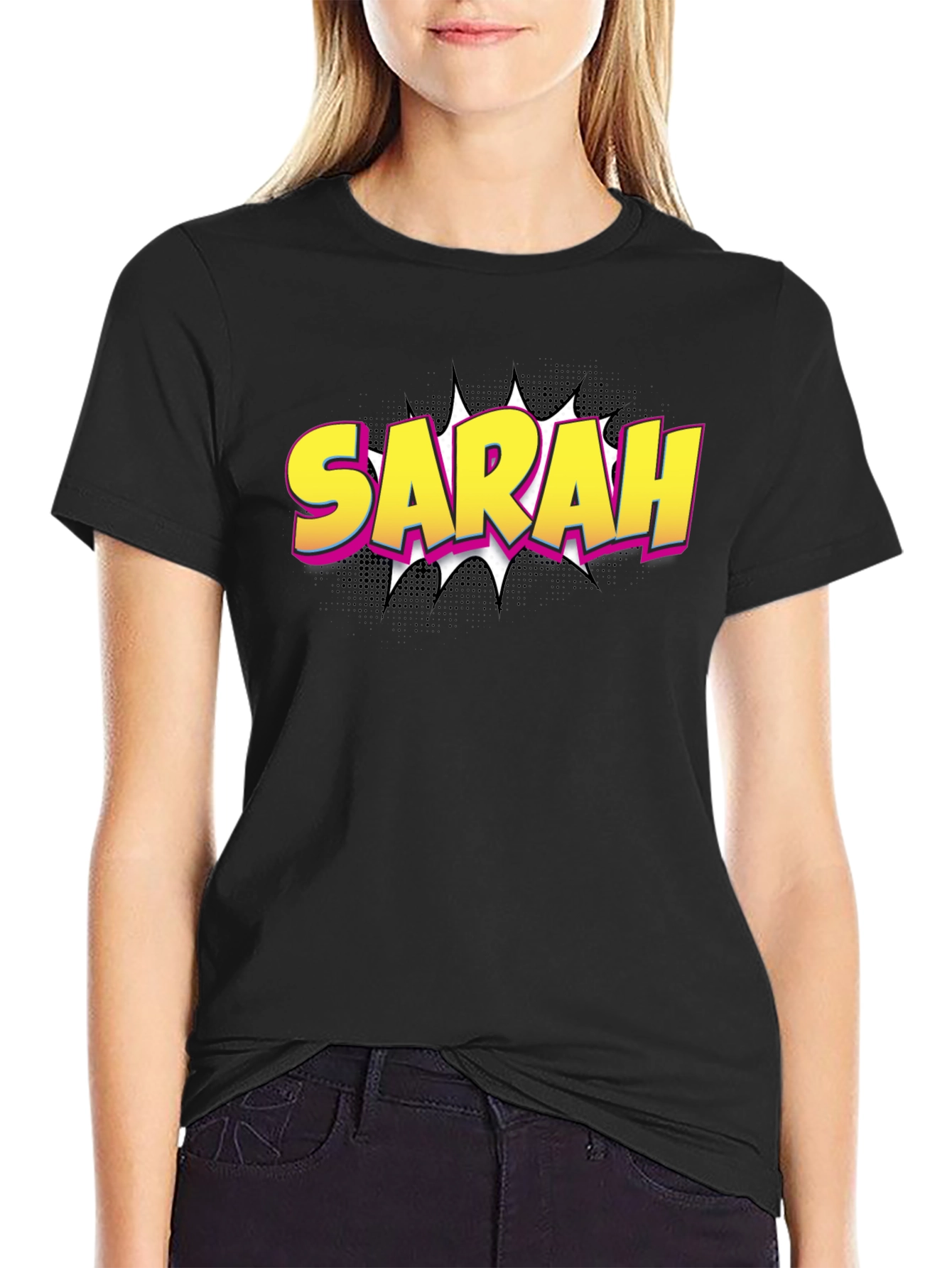 Sarah Comic Style Black T-Shirt