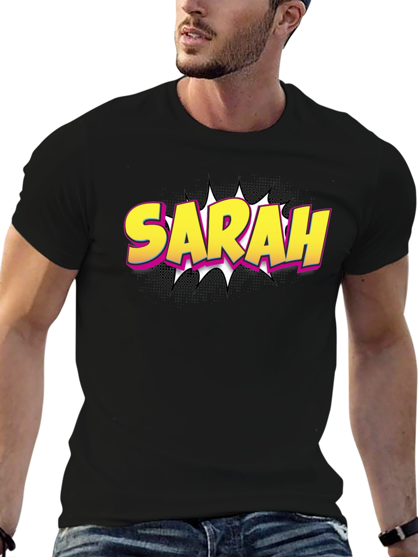Sarah Comic Style Black T-Shirt