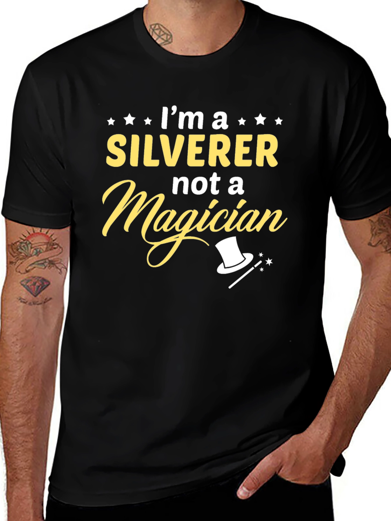SILVERER not a Magician Black Graphic Tee