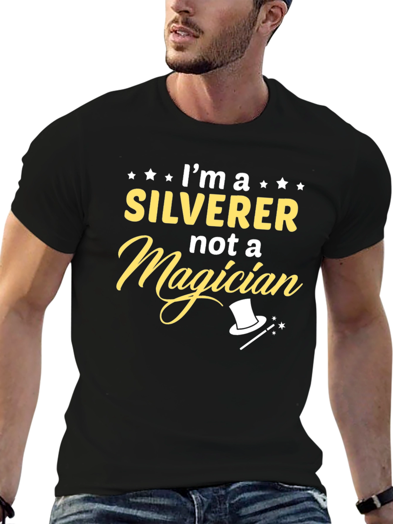 SILVERER not a Magician Black Graphic Tee