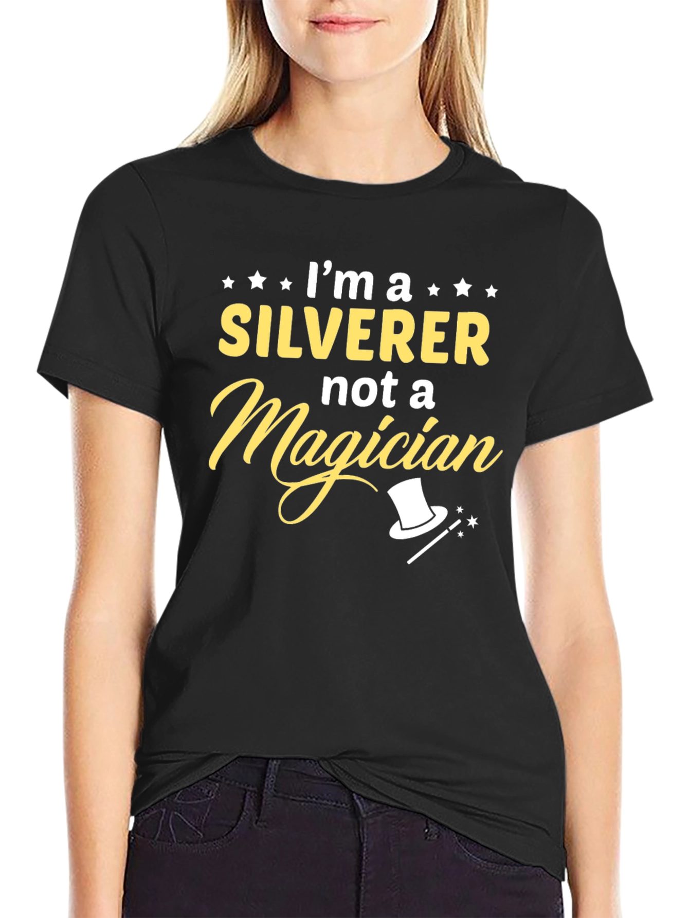SILVERER not a Magician Black Graphic Tee
