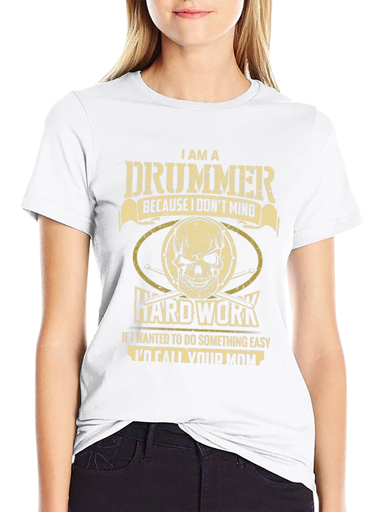 Drummer Graphic T-Shirt - Hard Work Skull Design