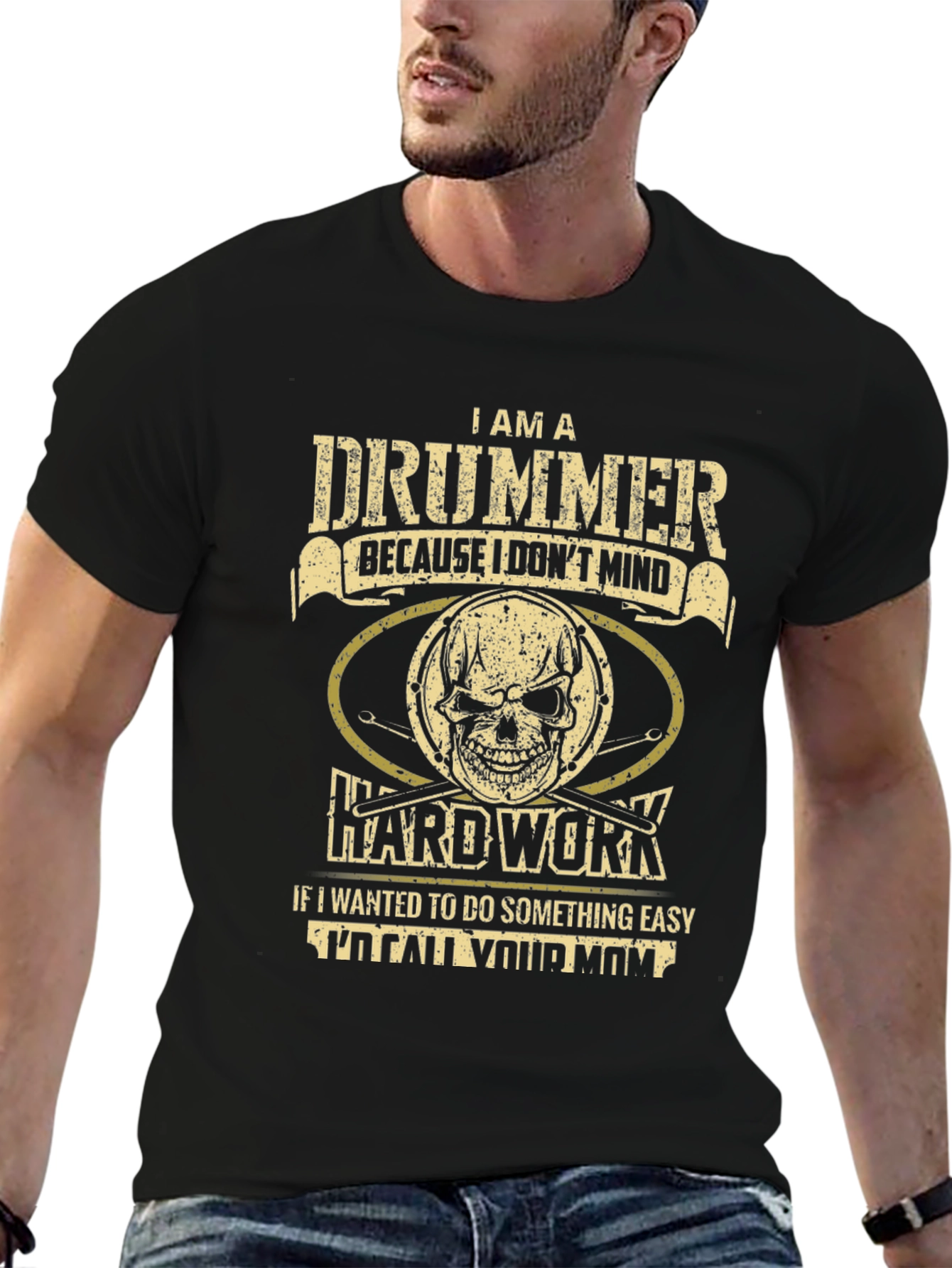 Drummer Graphic T-Shirt - Hard Work Skull Design