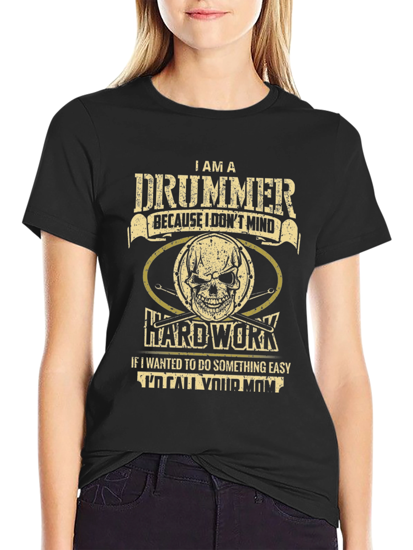 Drummer Graphic T-Shirt - Hard Work Skull Design
