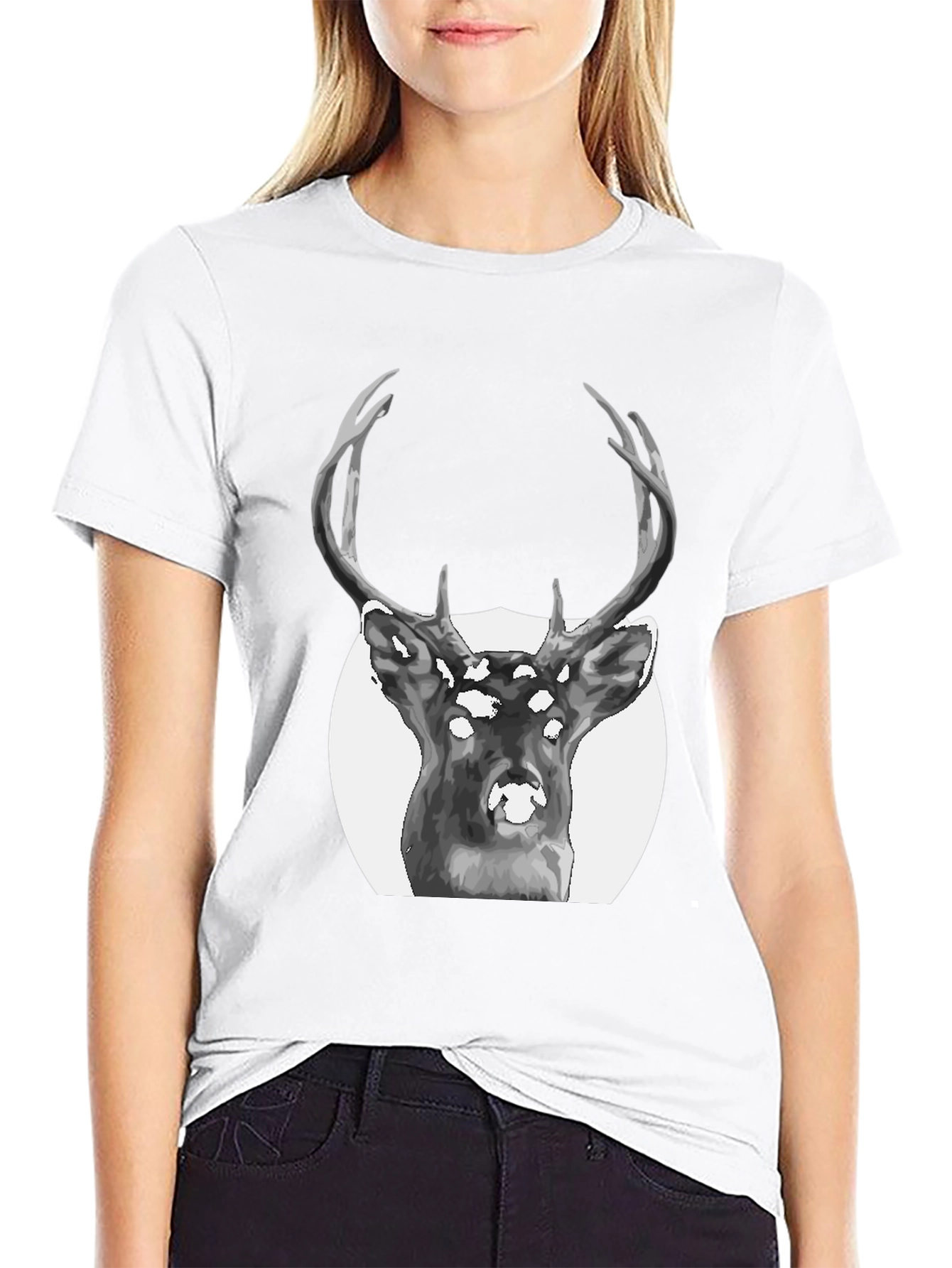 Deer Graphic Print Black T-Shirt
