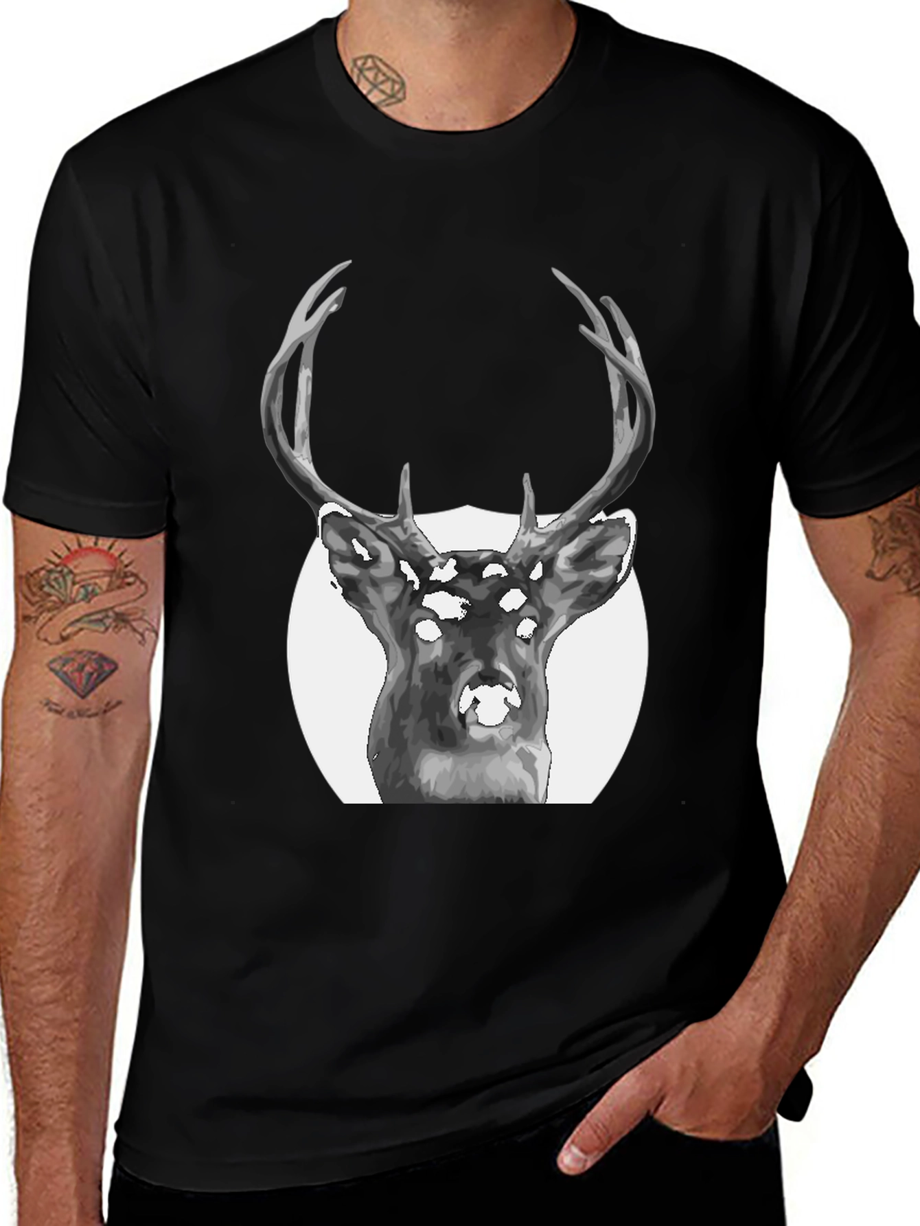 Deer Graphic Print Black T-Shirt