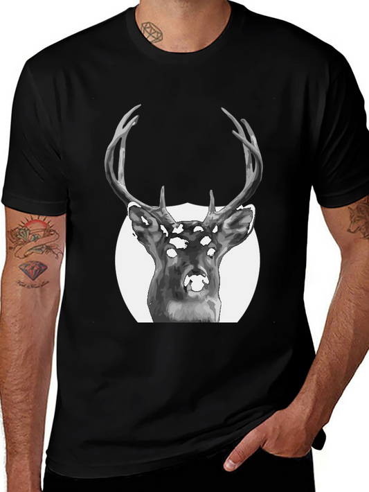 Deer Graphic Print Black T-Shirt
