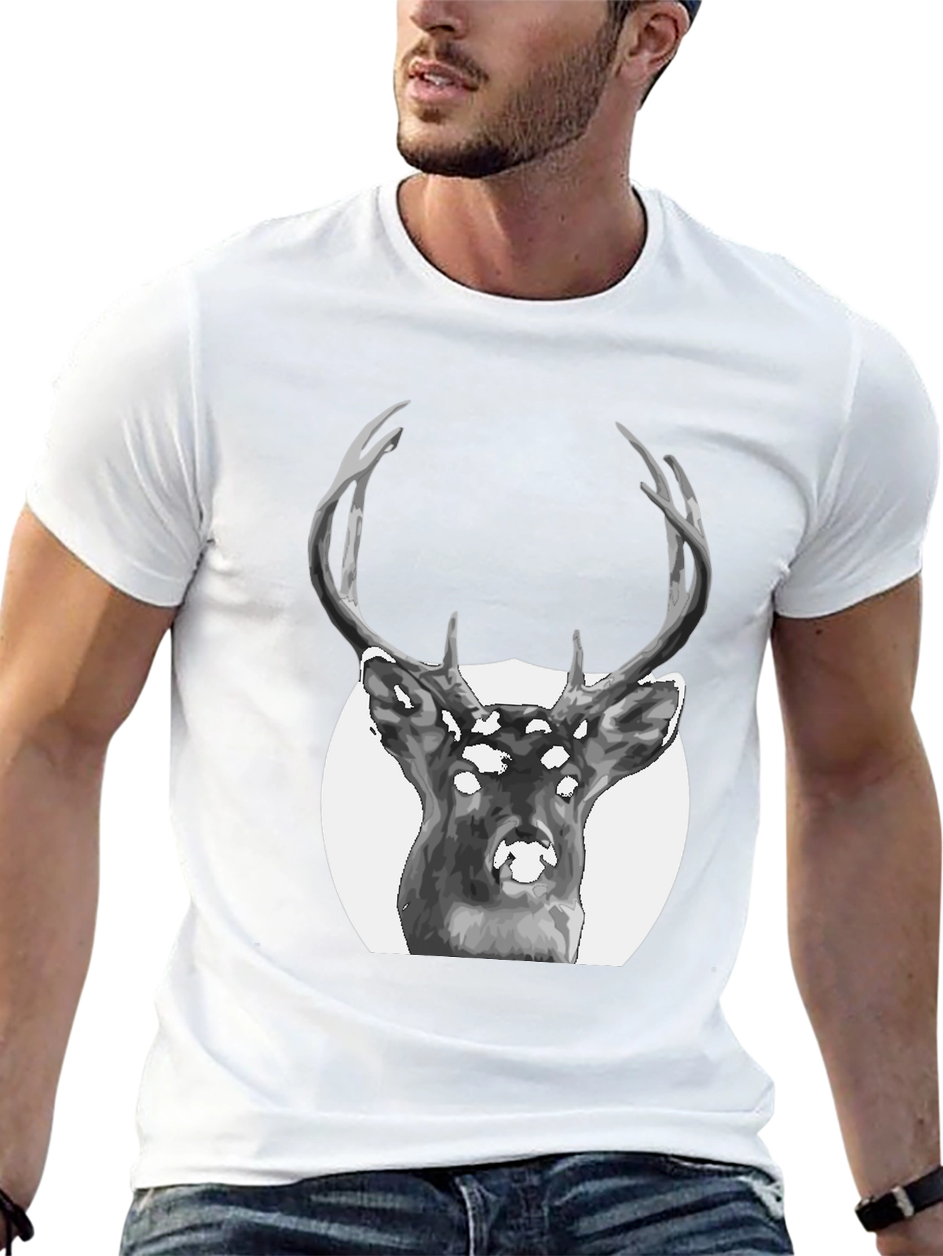 Deer Graphic Print Black T-Shirt