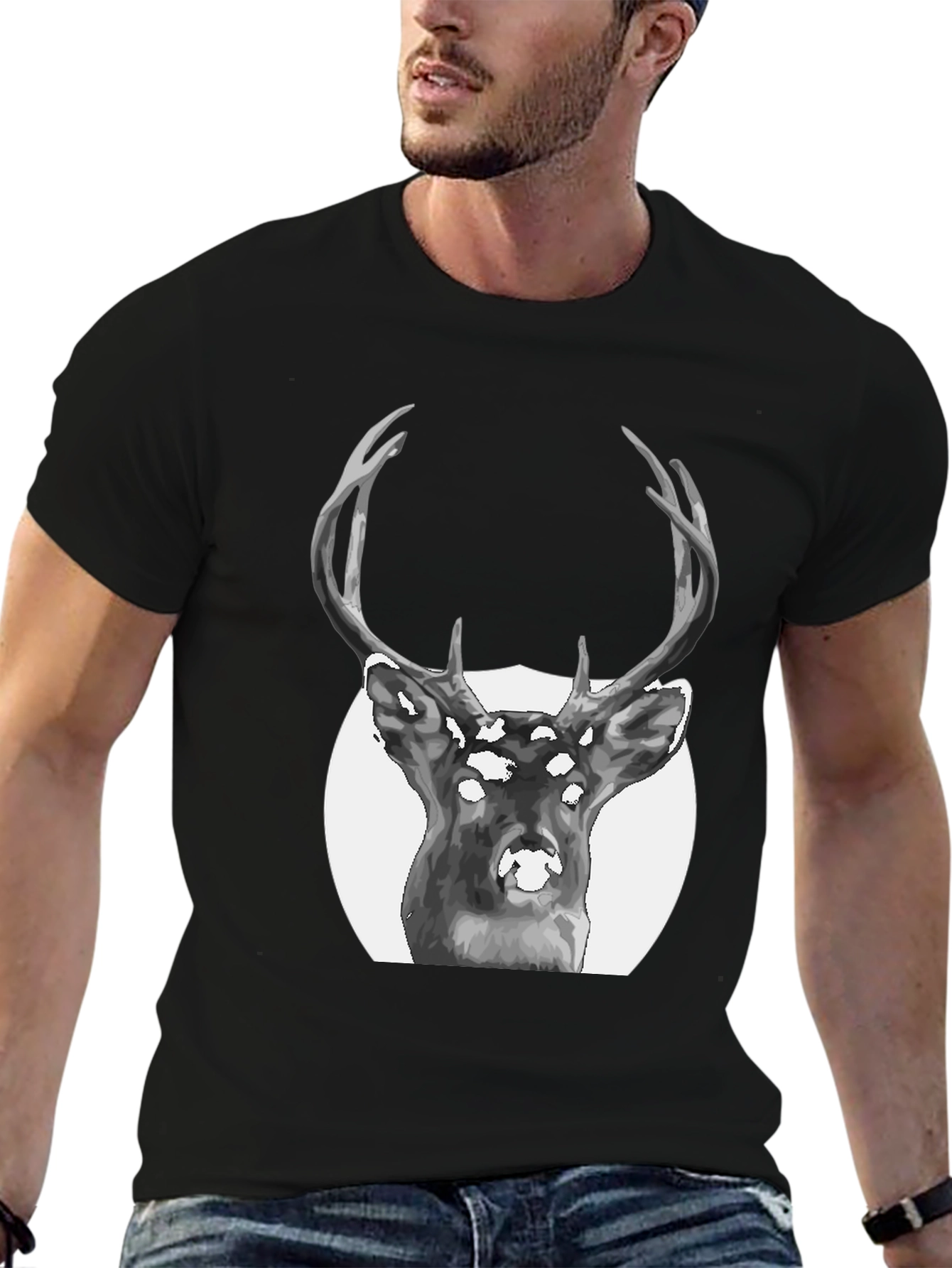 Deer Graphic Print Black T-Shirt