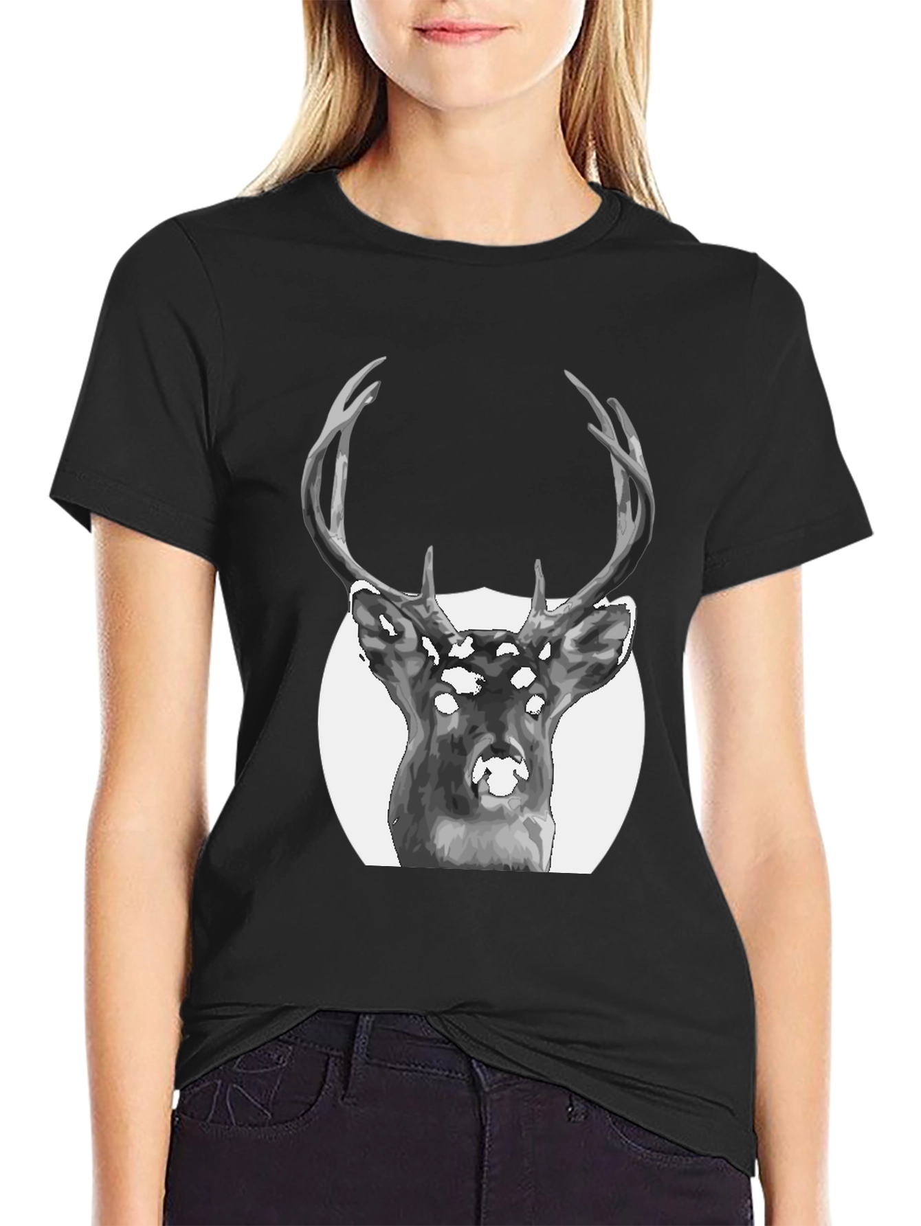 Deer Graphic Print Black T-Shirt