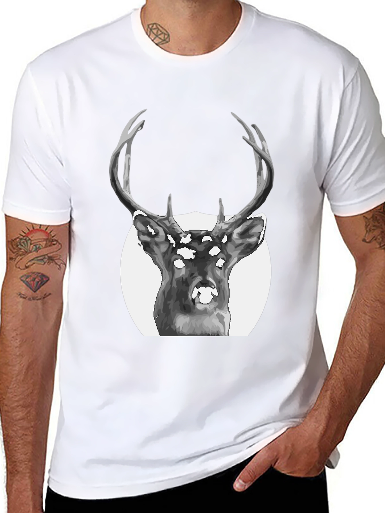 Deer Graphic Print Black T-Shirt