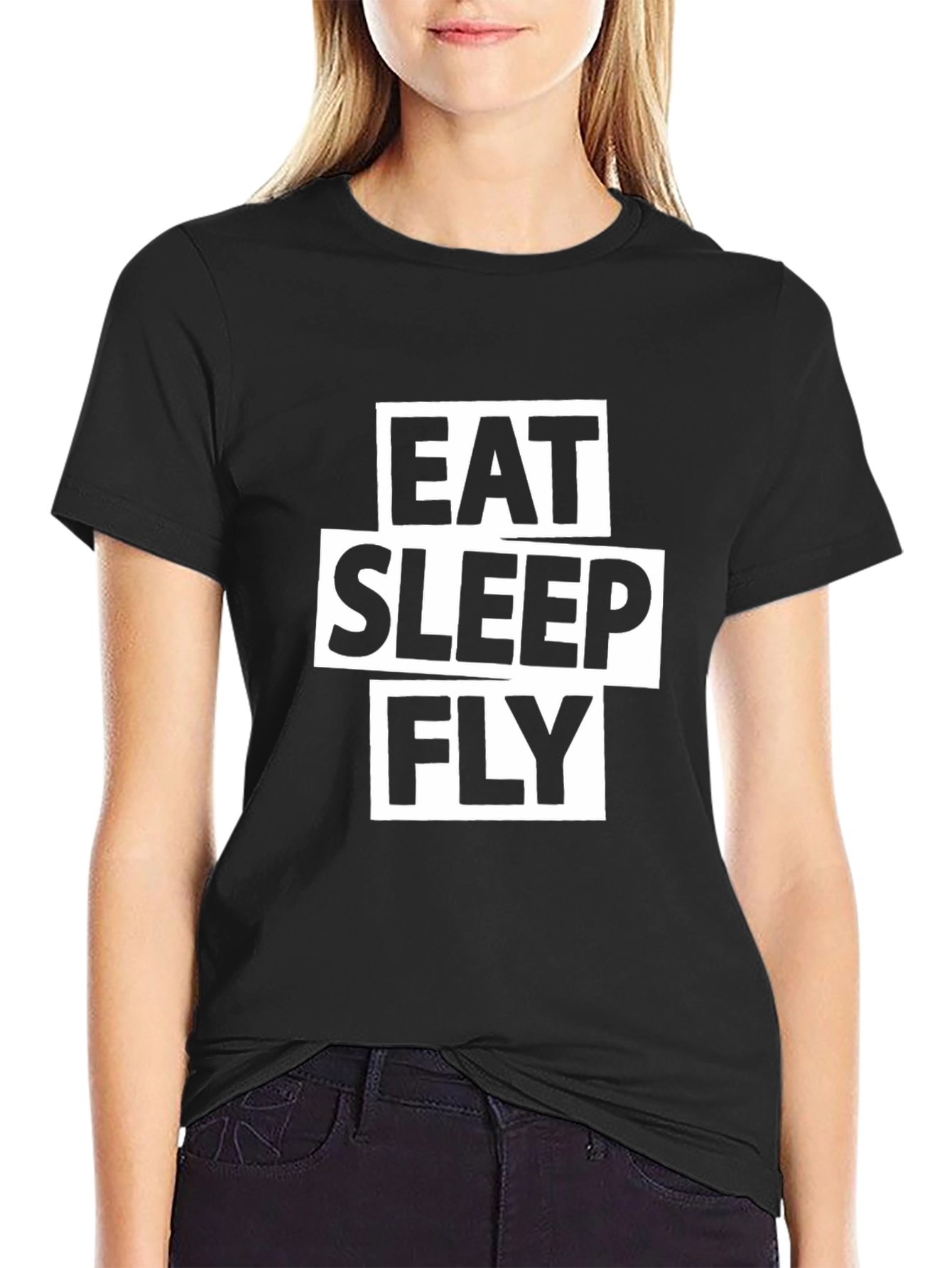 Eat Sleep Fly Graphic Tee - Black Cotton T-Shirt