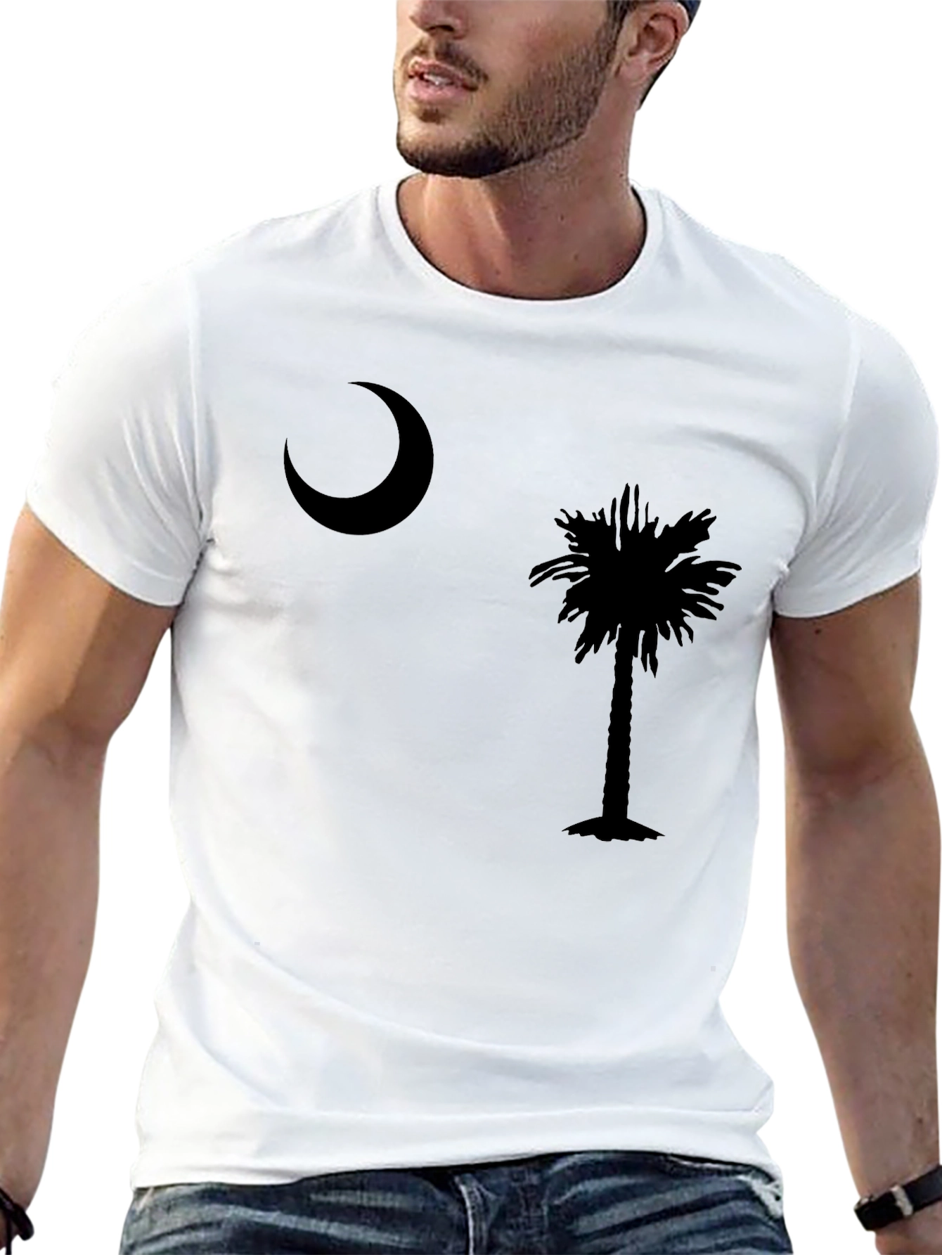 Moon and Palm Tree Black T-Shirt