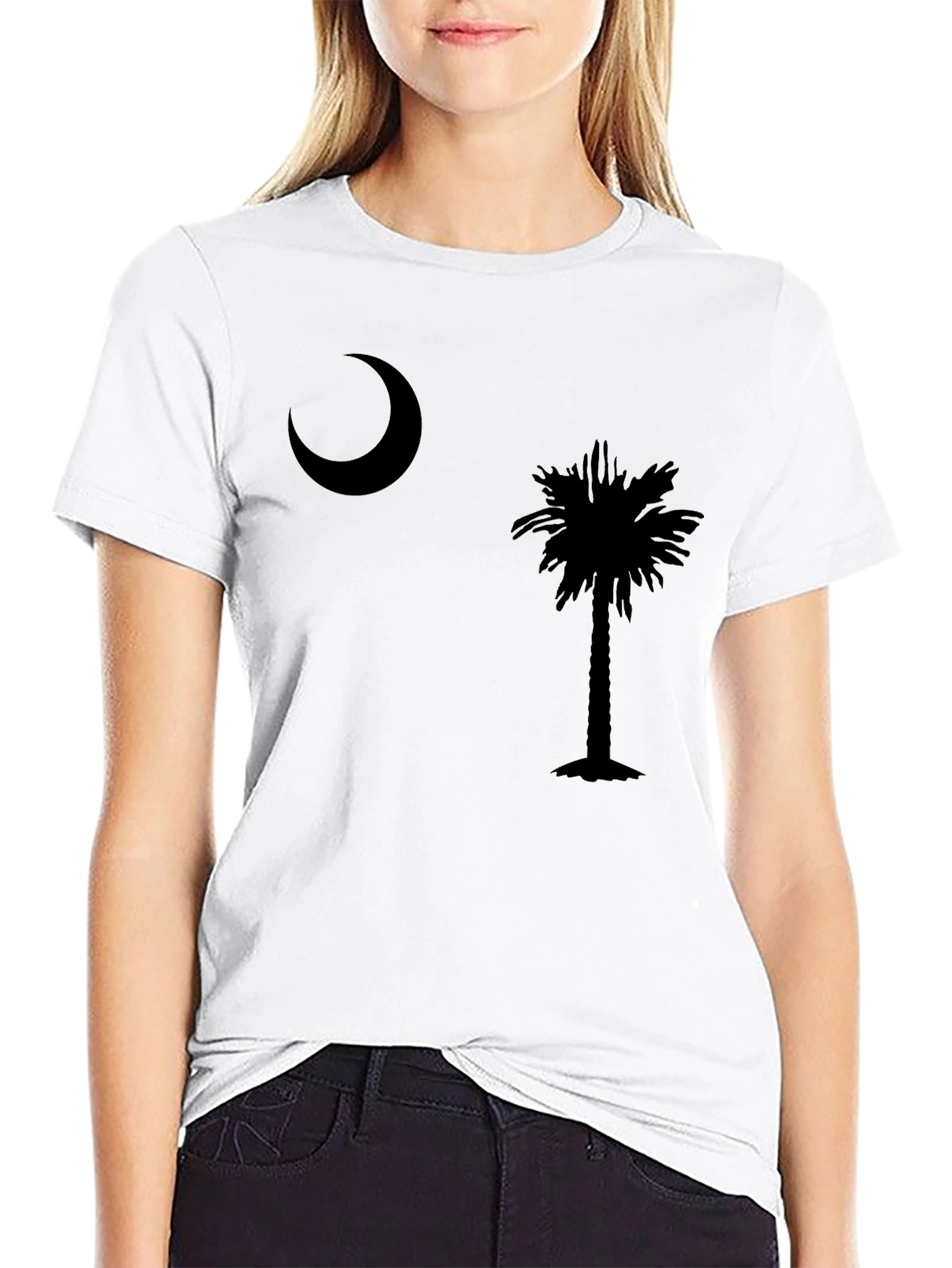 Moon and Palm Tree Black T-Shirt