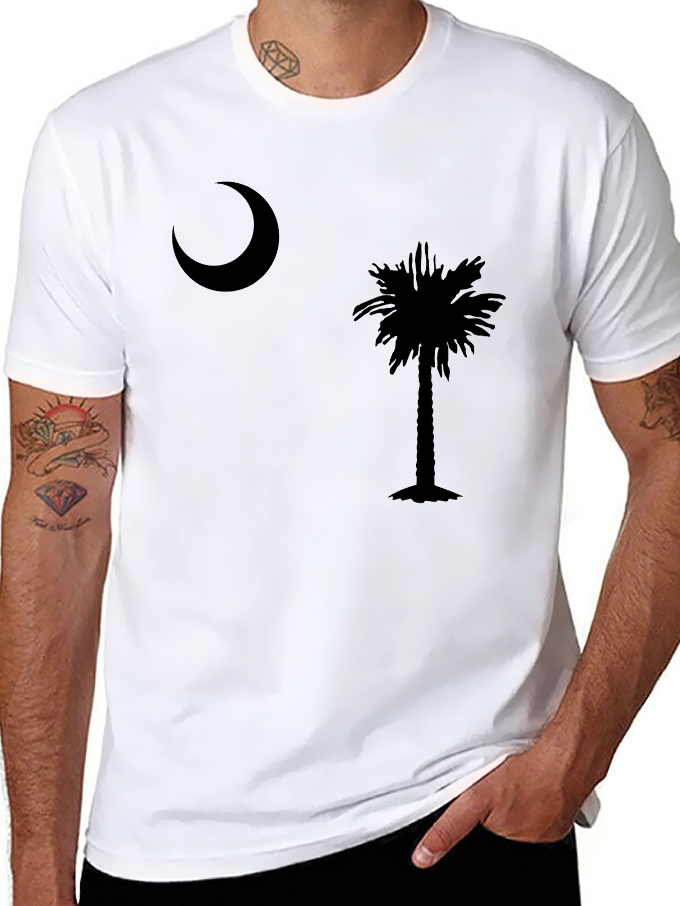 Moon and Palm Tree Black T-Shirt