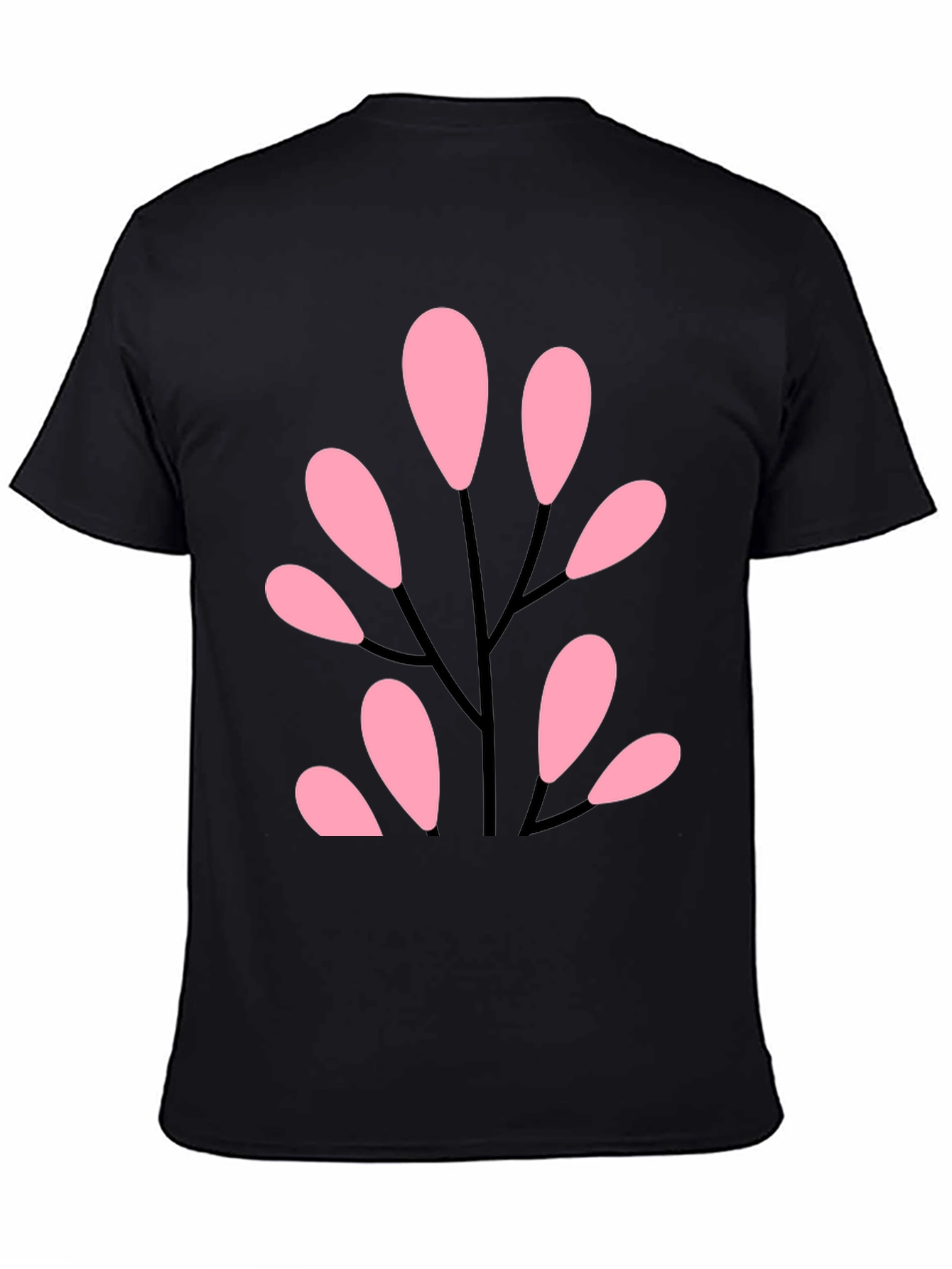 Stylish Black Tee with Abstract Pink Floral Design