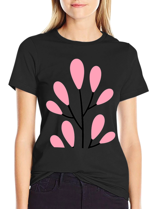 Stylish Black Tee with Abstract Pink Floral Design