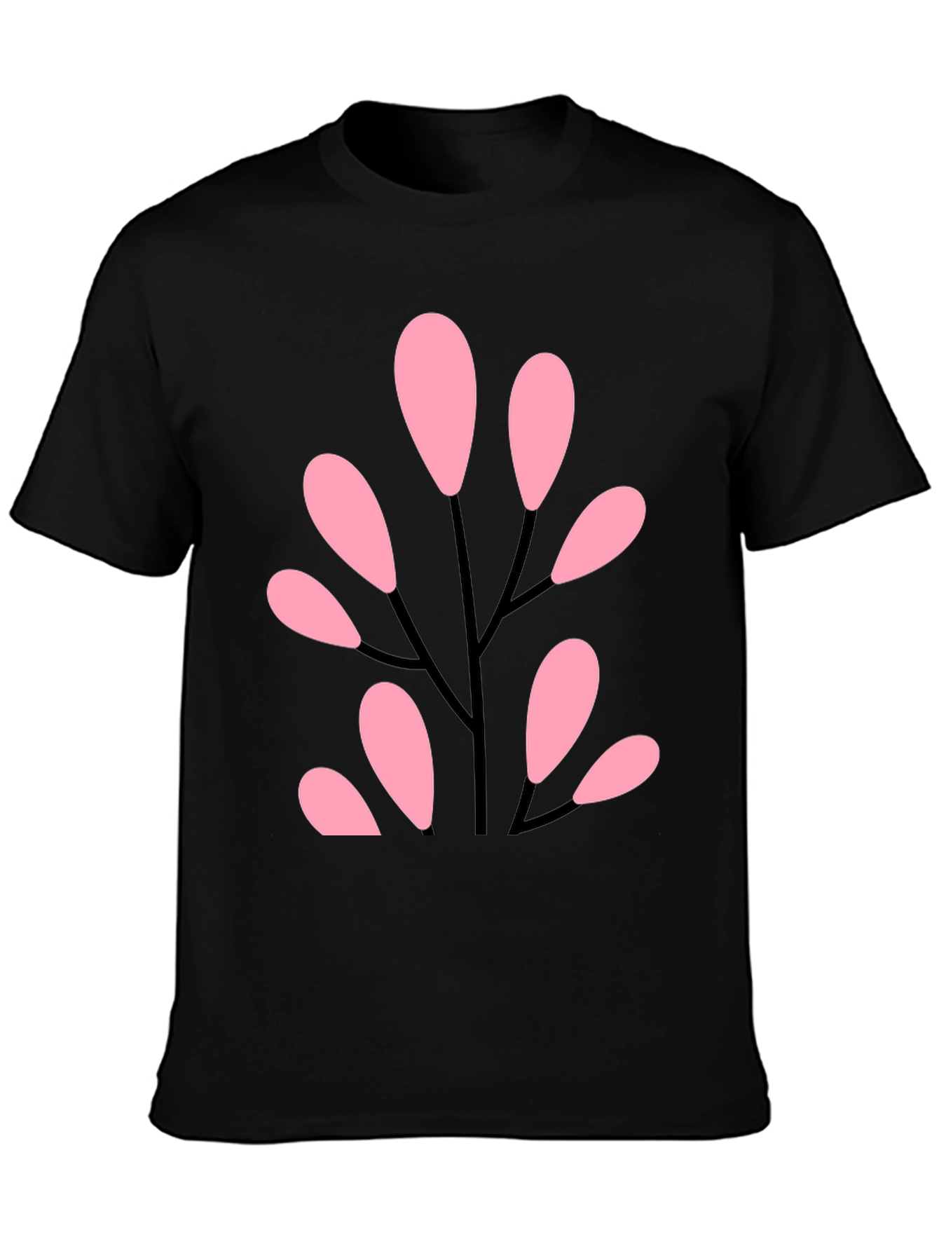 Stylish Black Tee with Abstract Pink Floral Design