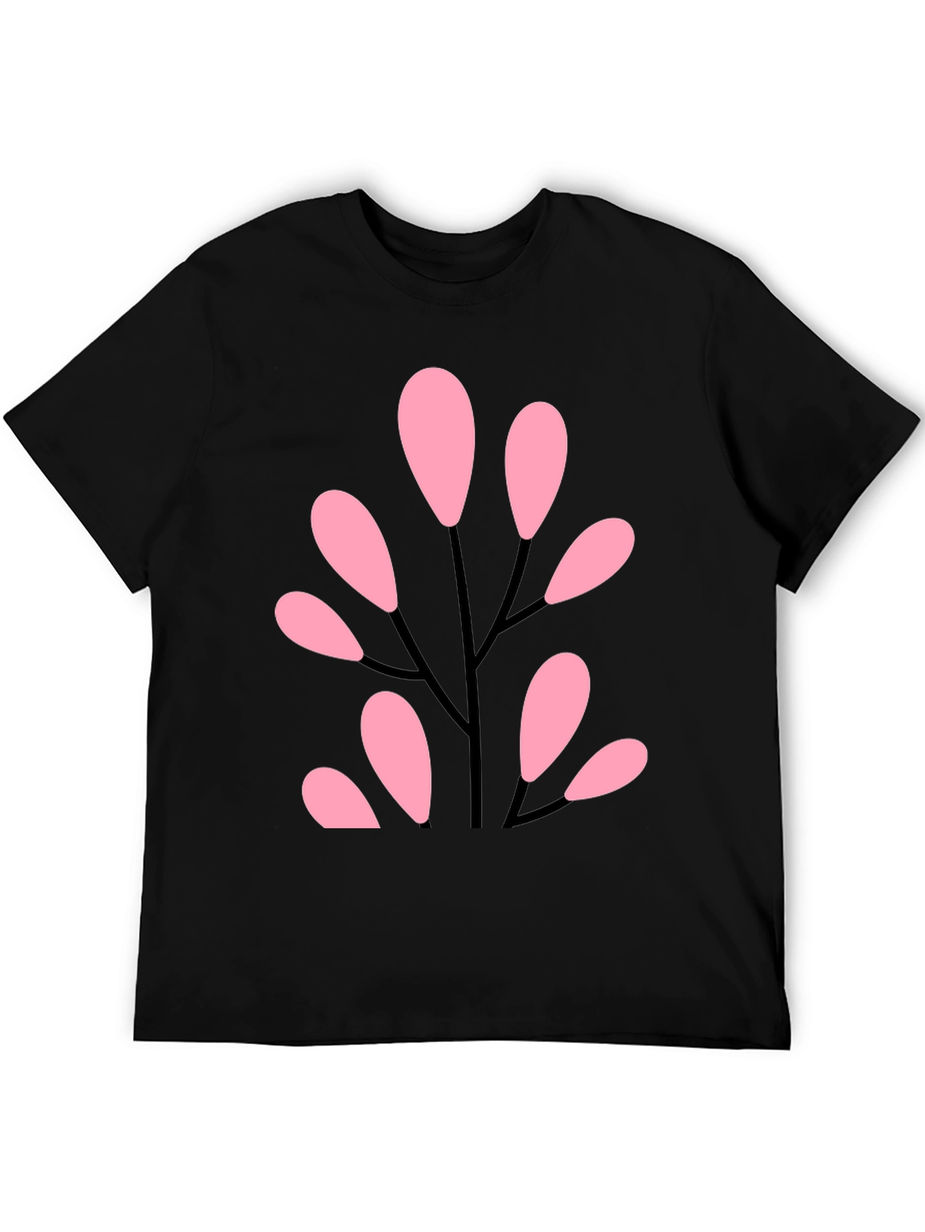 Stylish Black Tee with Abstract Pink Floral Design