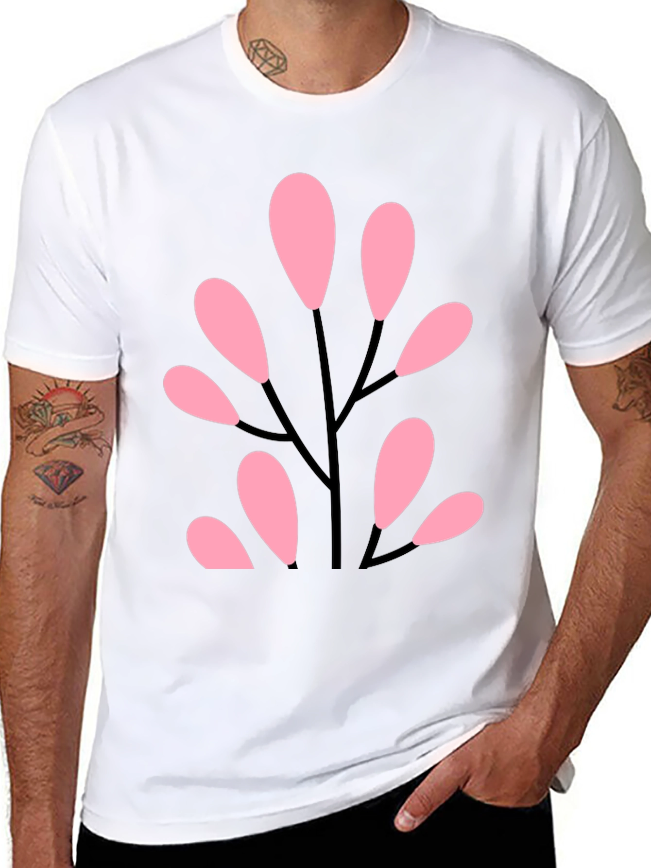 Stylish Black Tee with Abstract Pink Floral Design