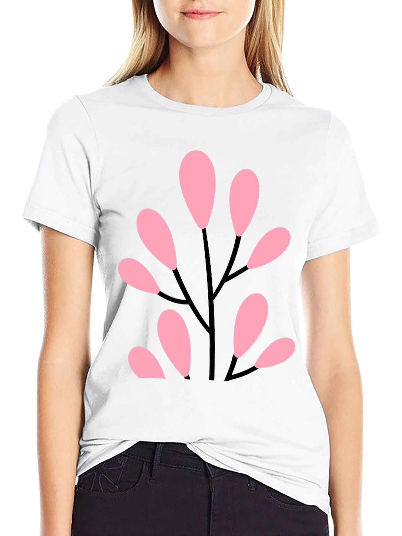 Stylish Black Tee with Abstract Pink Floral Design