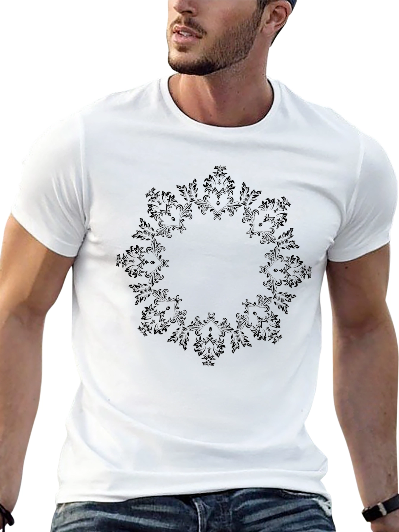 Elegant Black Floral Mandala T-Shirt